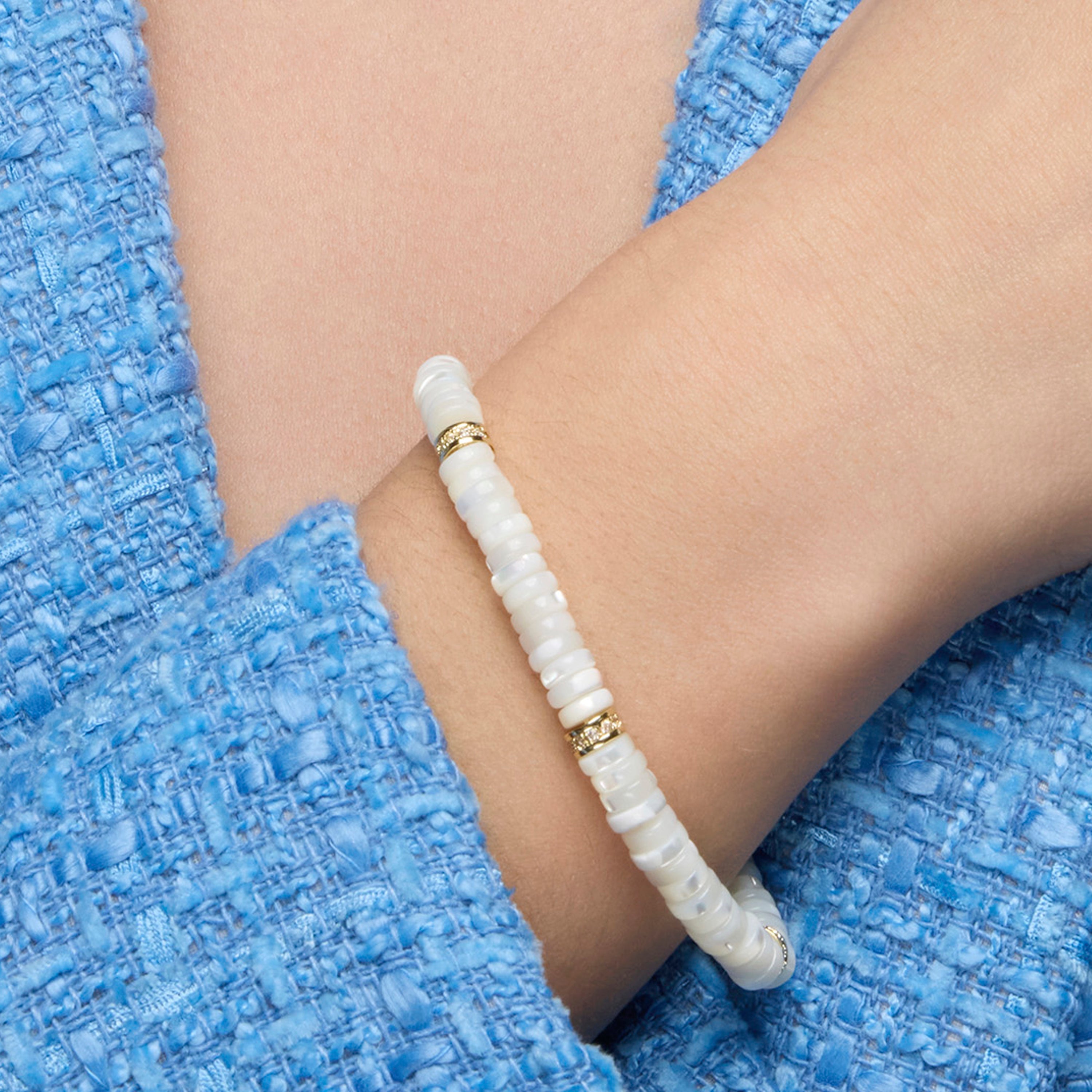 Bracciale in Argento Sterling 925 e Madreperla Bianca con finitura in oro giallo 18k - Fyro