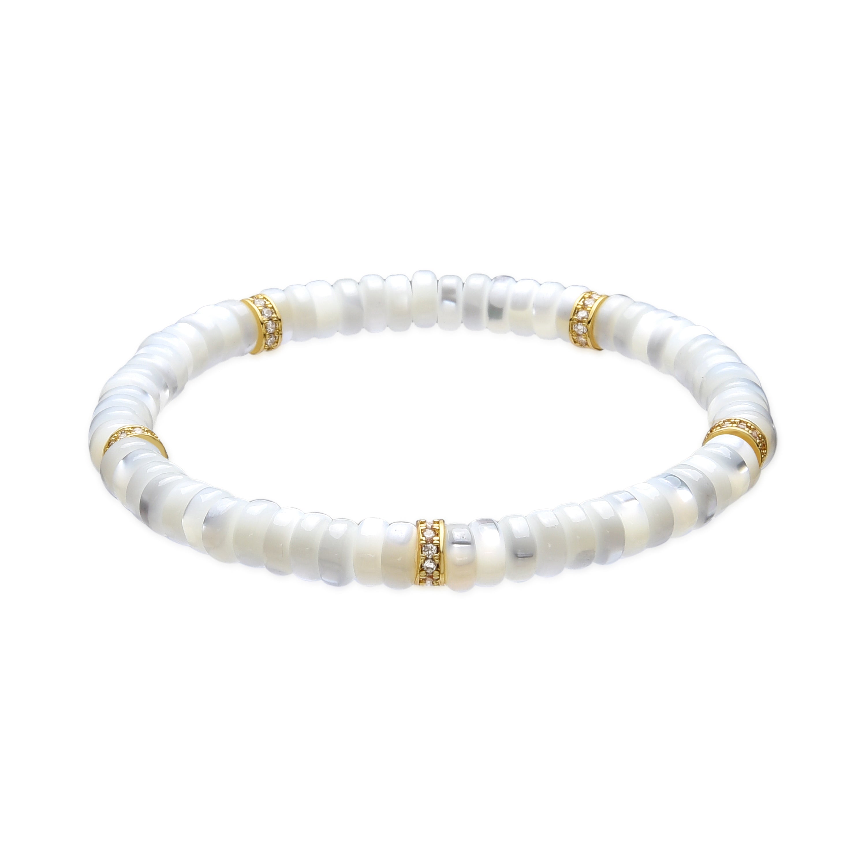 Pulseira de Prata de Lei 925 e Madrepérola Branca com acabamento em ouro amarelo de 18k - Landir