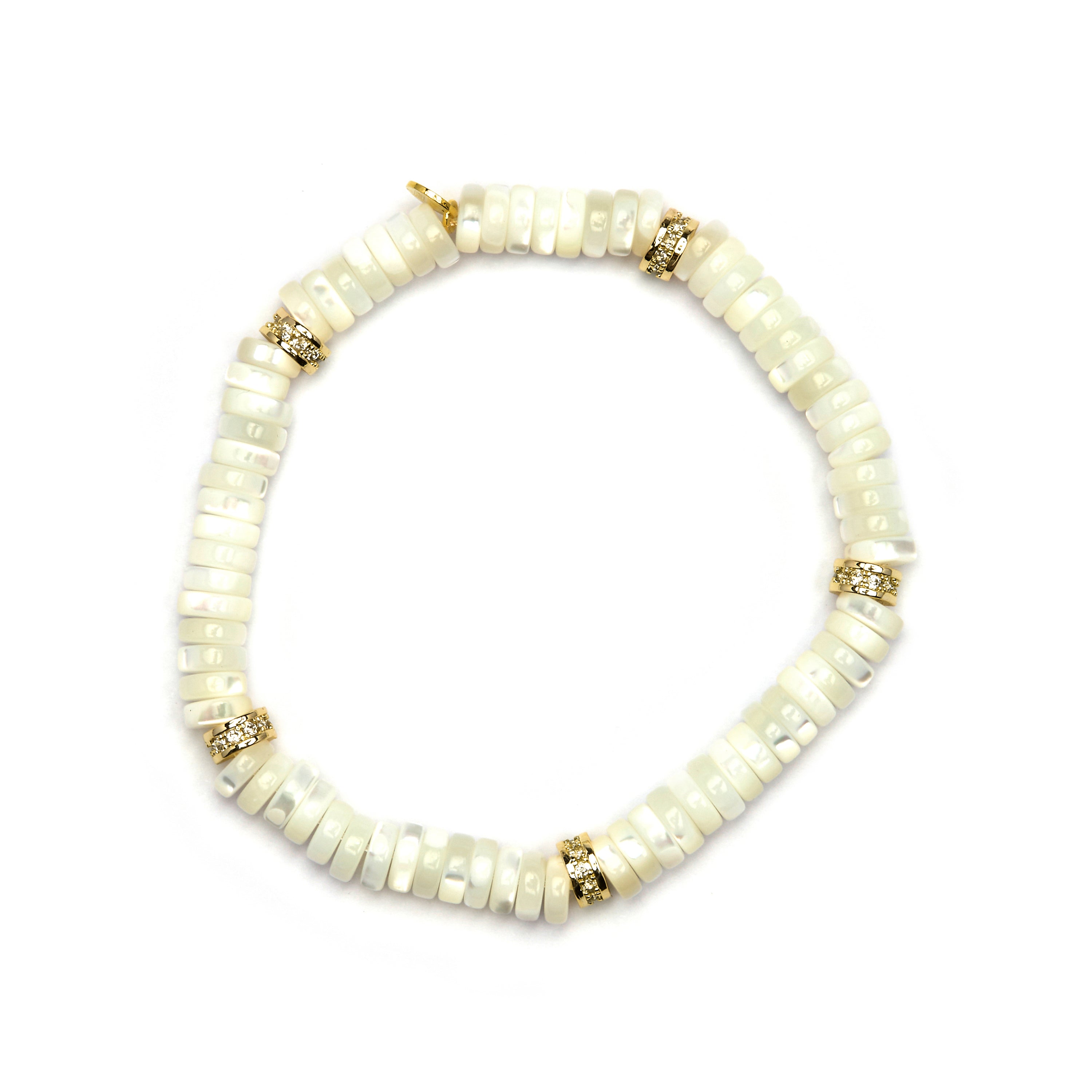 Bracelet en argent sterling 925 et nacre blanche finition or jaune 18k - Landir