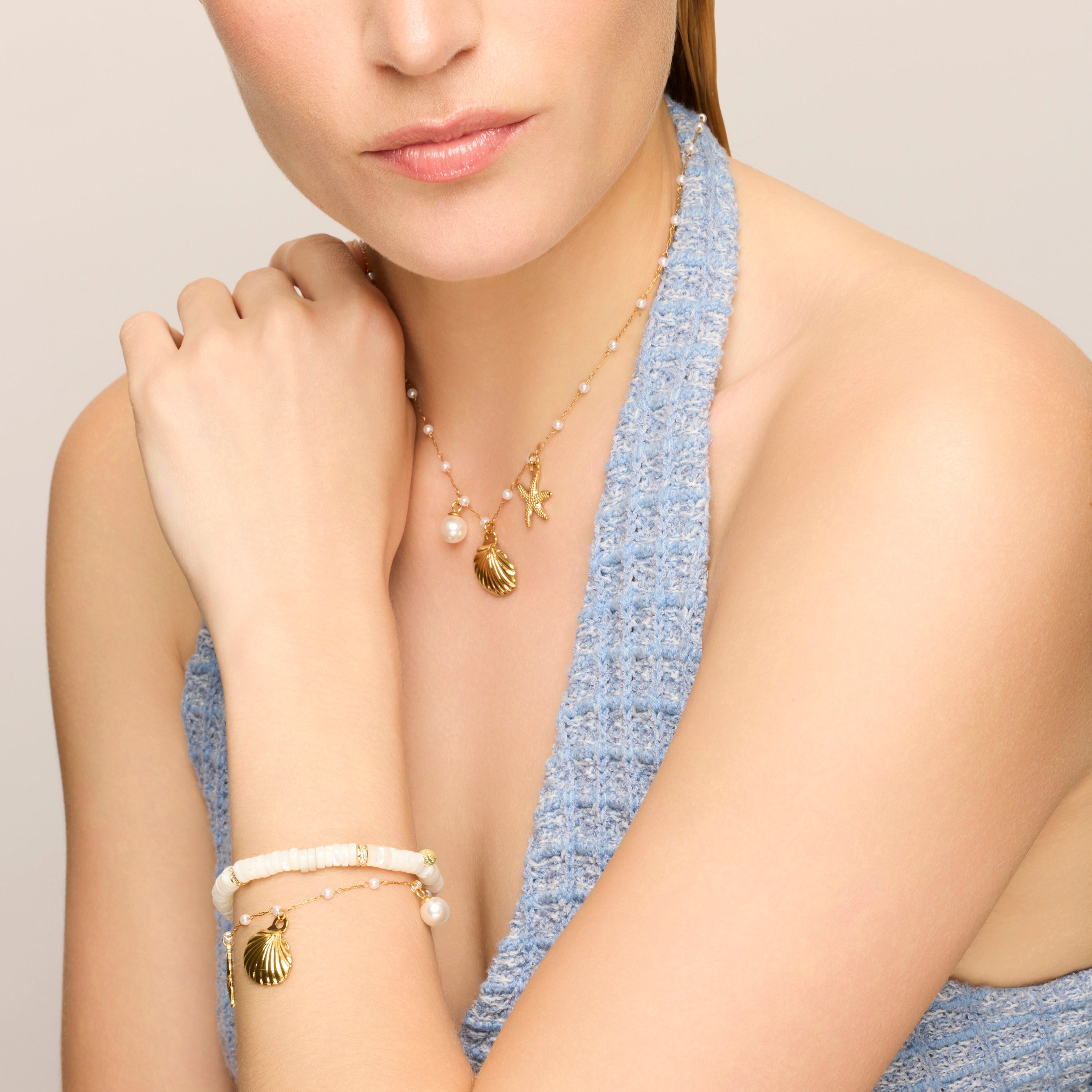 Bracelet en argent sterling 925 et nacre blanche finition or jaune 18k - Landir