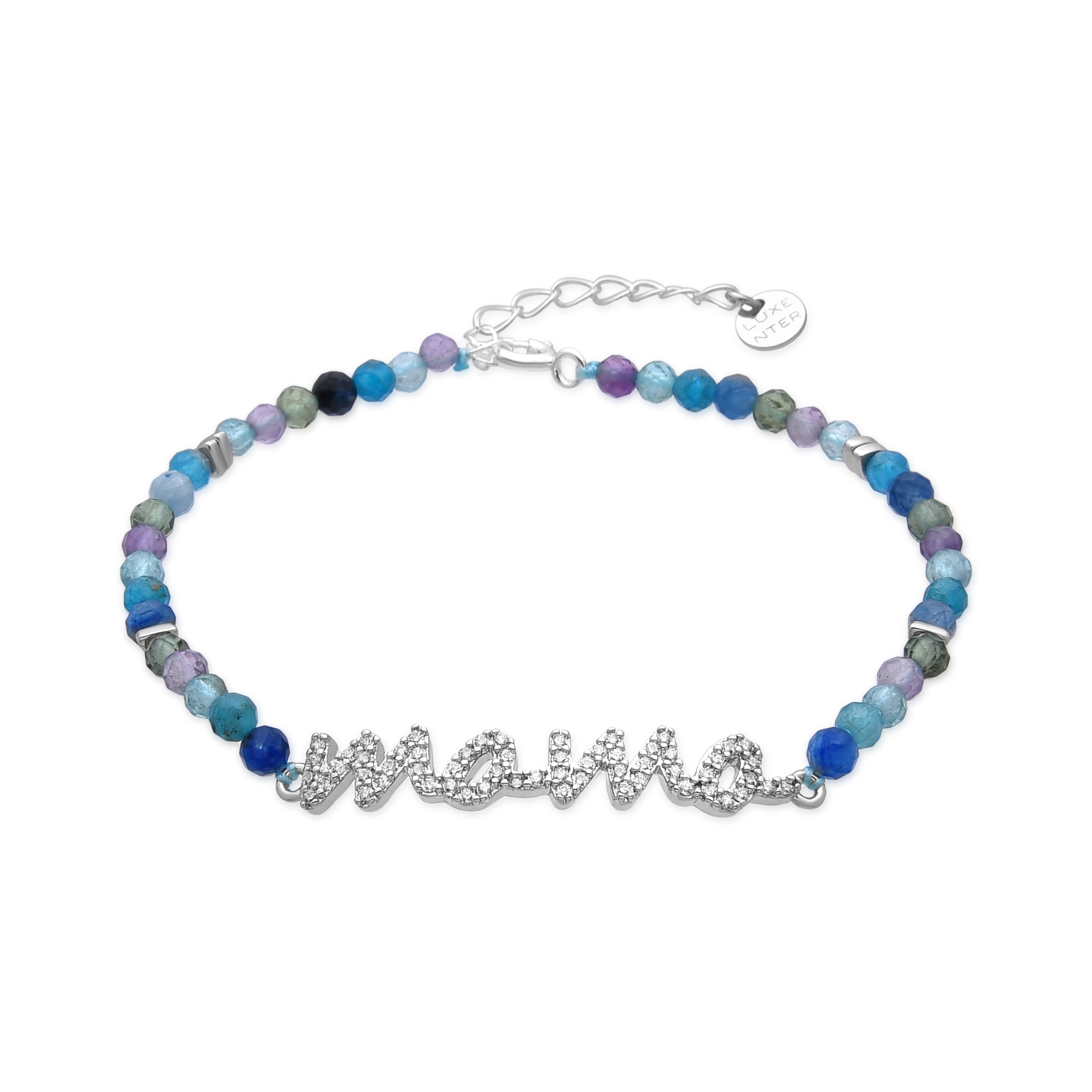 925 Sterling Silver Bracelet with Dark Blue Crystal Rhodium Finish - Mom
