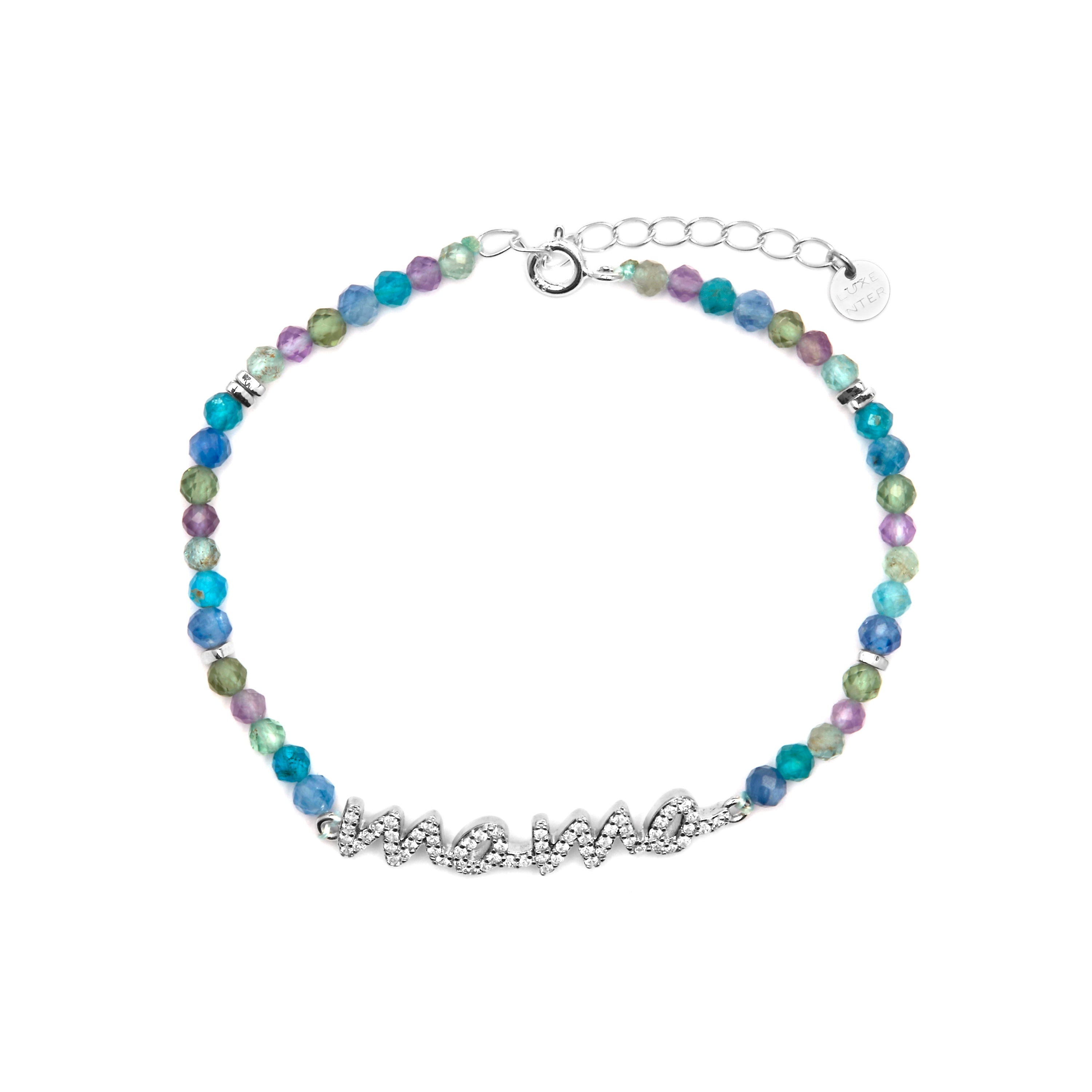 925 Sterling Silver Bracelet with Dark Blue Crystal Rhodium Finish - Mom