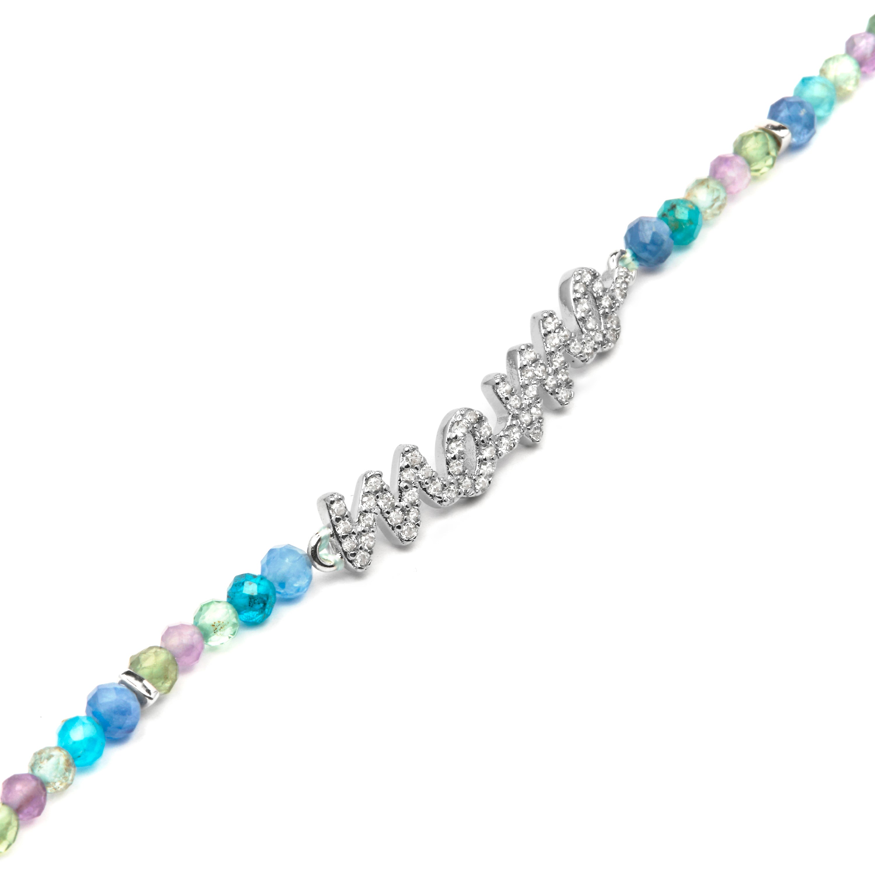 925 Sterling Silver Bracelet with Dark Blue Crystal Rhodium Finish - Mom