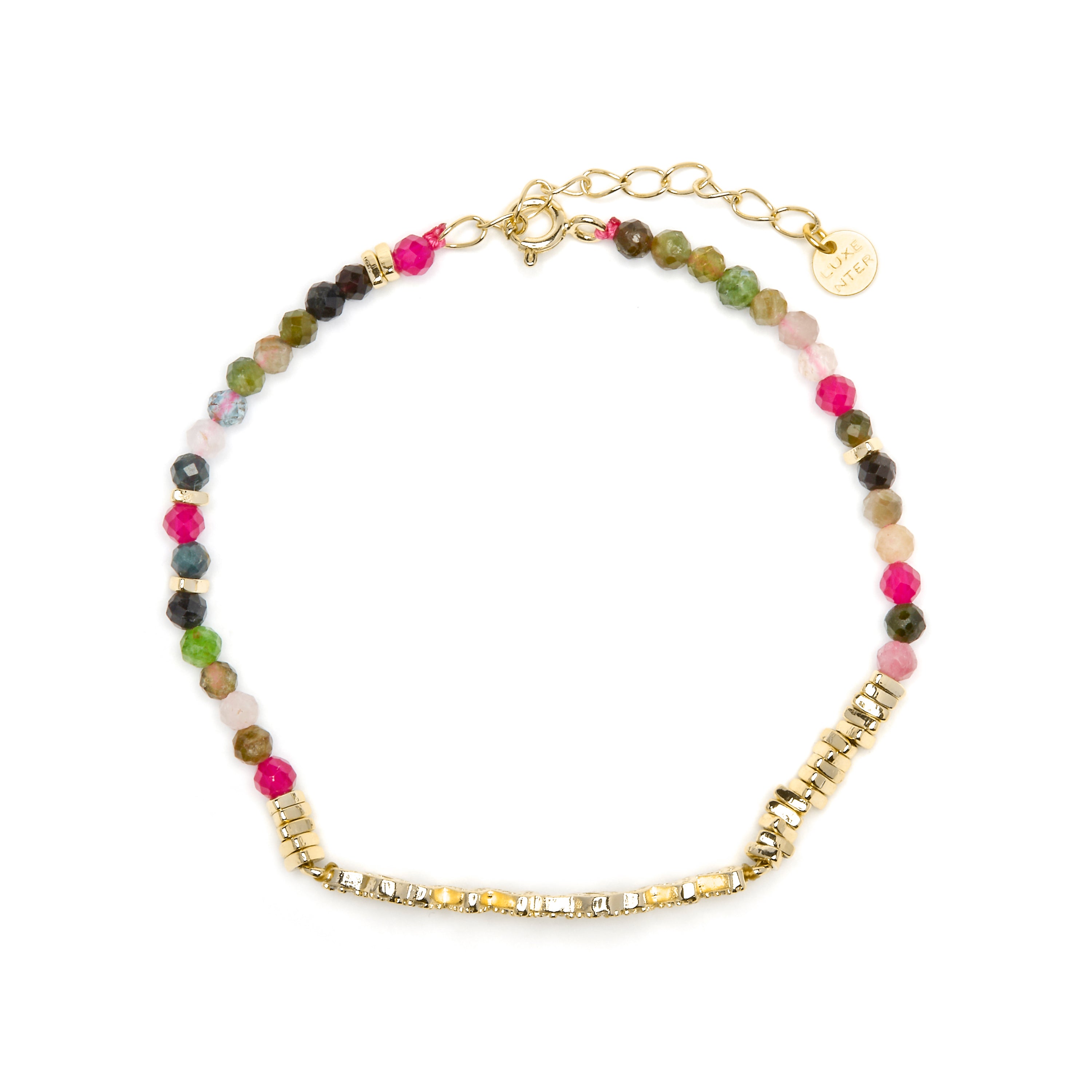Pulsera de Plata de Ley 925 y Turmalina Multicolor acabado oro amarillo de 18k - Mama