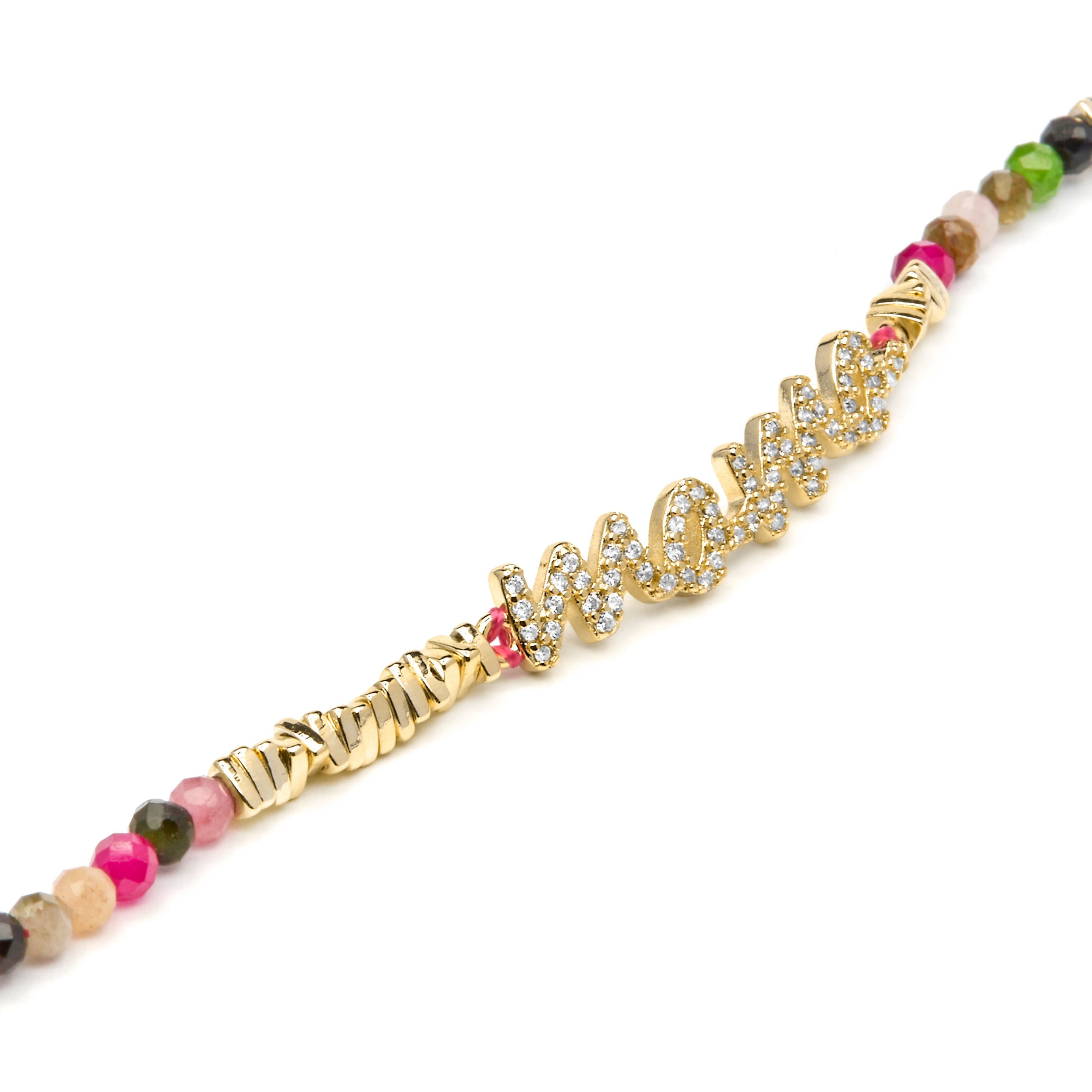 Pulsera de Plata de Ley 925 y Turmalina Multicolor acabado oro amarillo de 18k - Mama