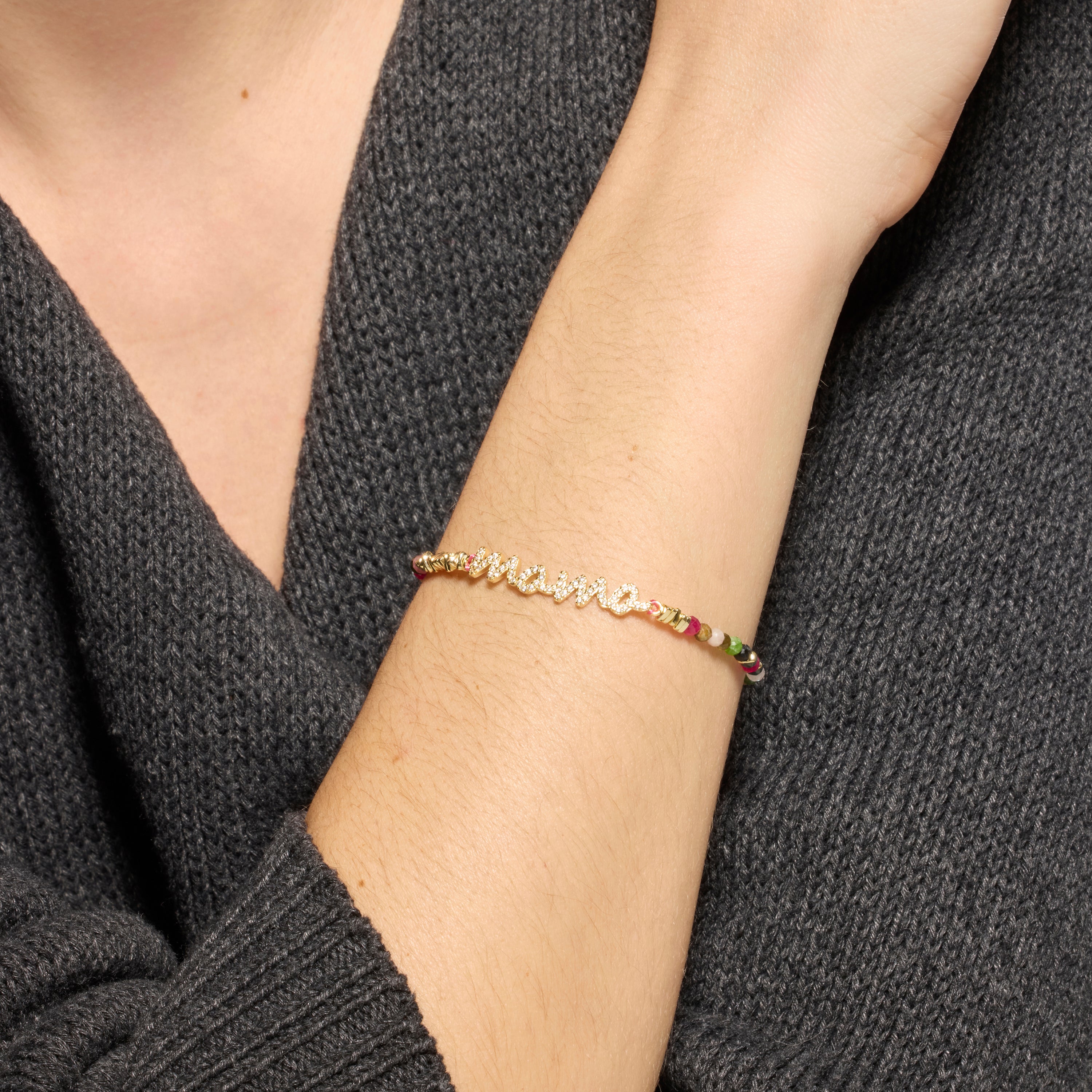 Pulsera de Plata de Ley 925 y Turmalina Multicolor acabado oro amarillo de 18k - Mama