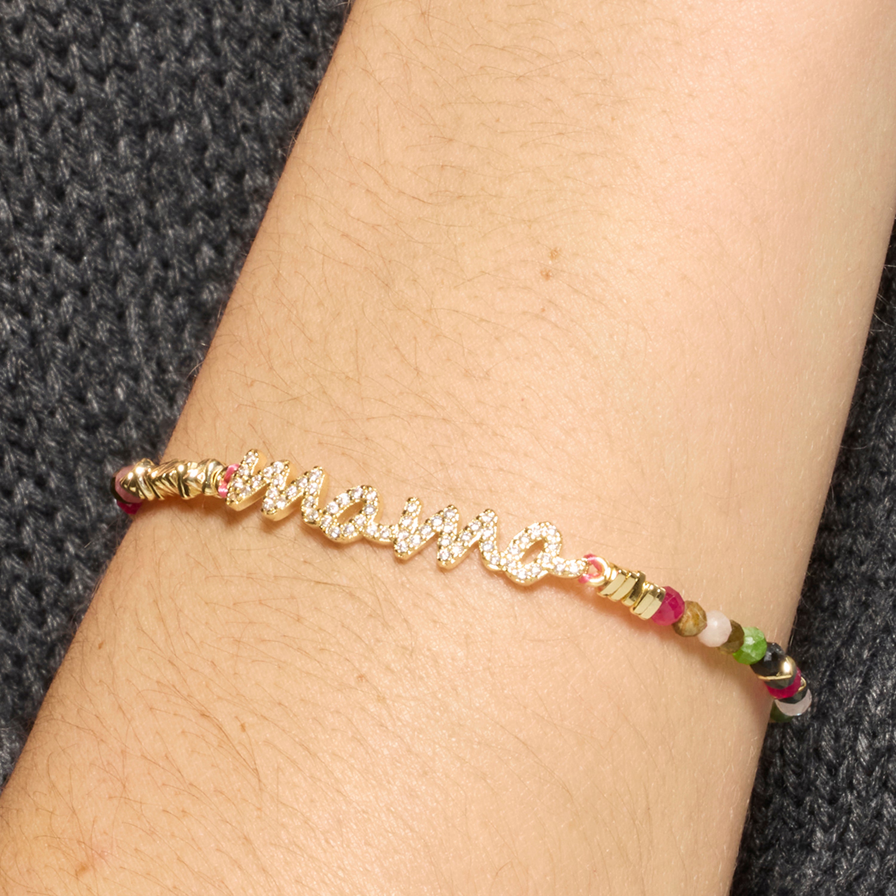 Pulsera de Plata de Ley 925 y Turmalina Multicolor acabado oro amarillo de 18k - Mama