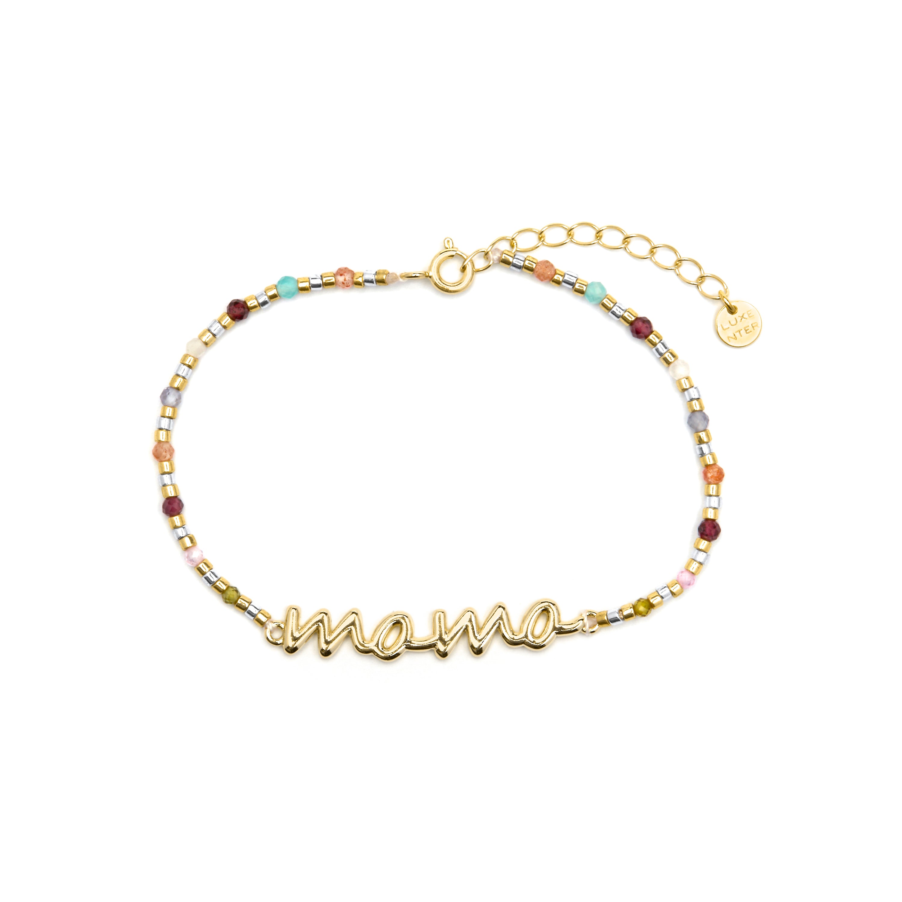 925 Sterling Silver Bracelet with Multicolor Crystal and 18k Yellow Gold Finish - Mom