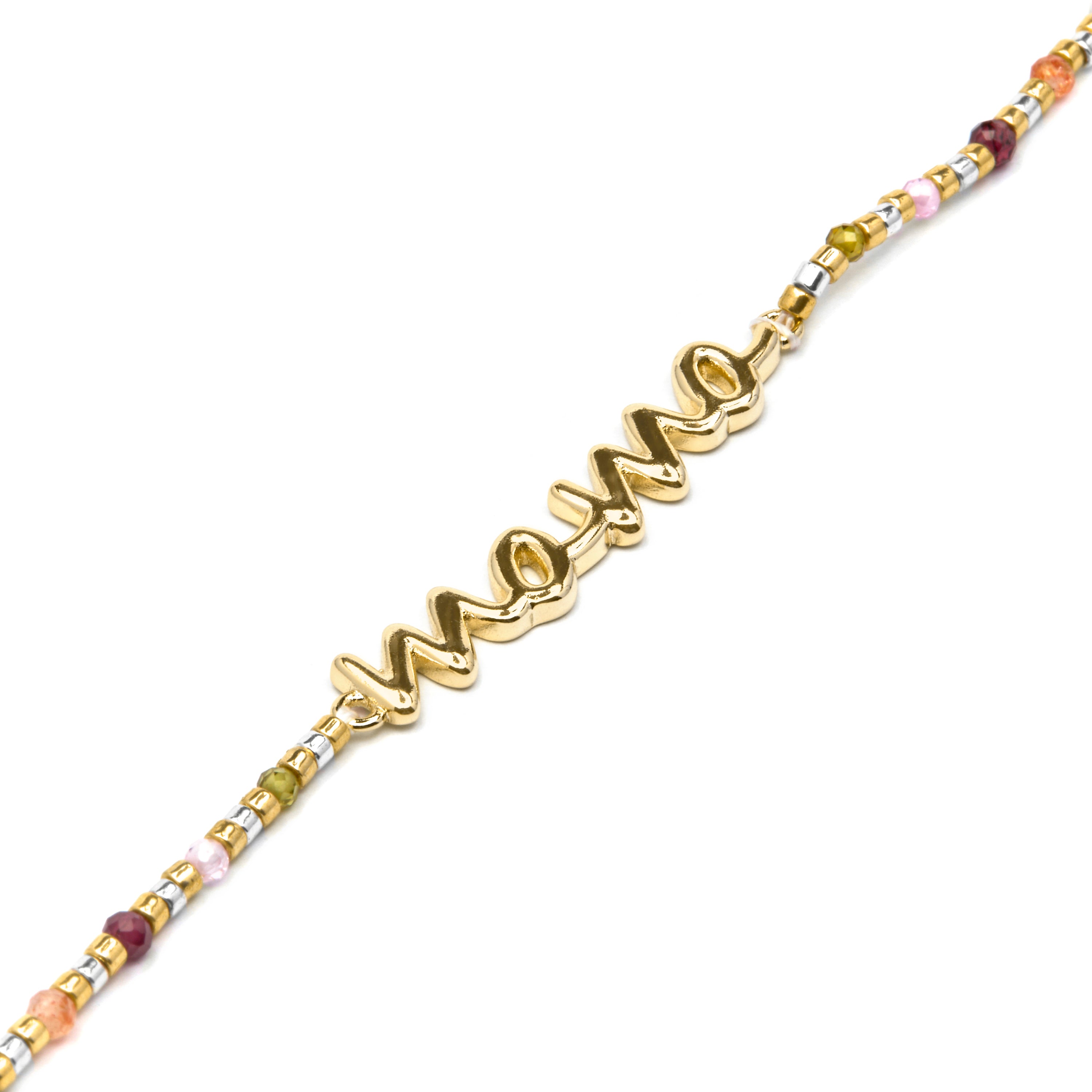 Pulseira de Prata de Lei 925 e Cristal Multicolor acabamento em ouro amarelo de 18k - Mama