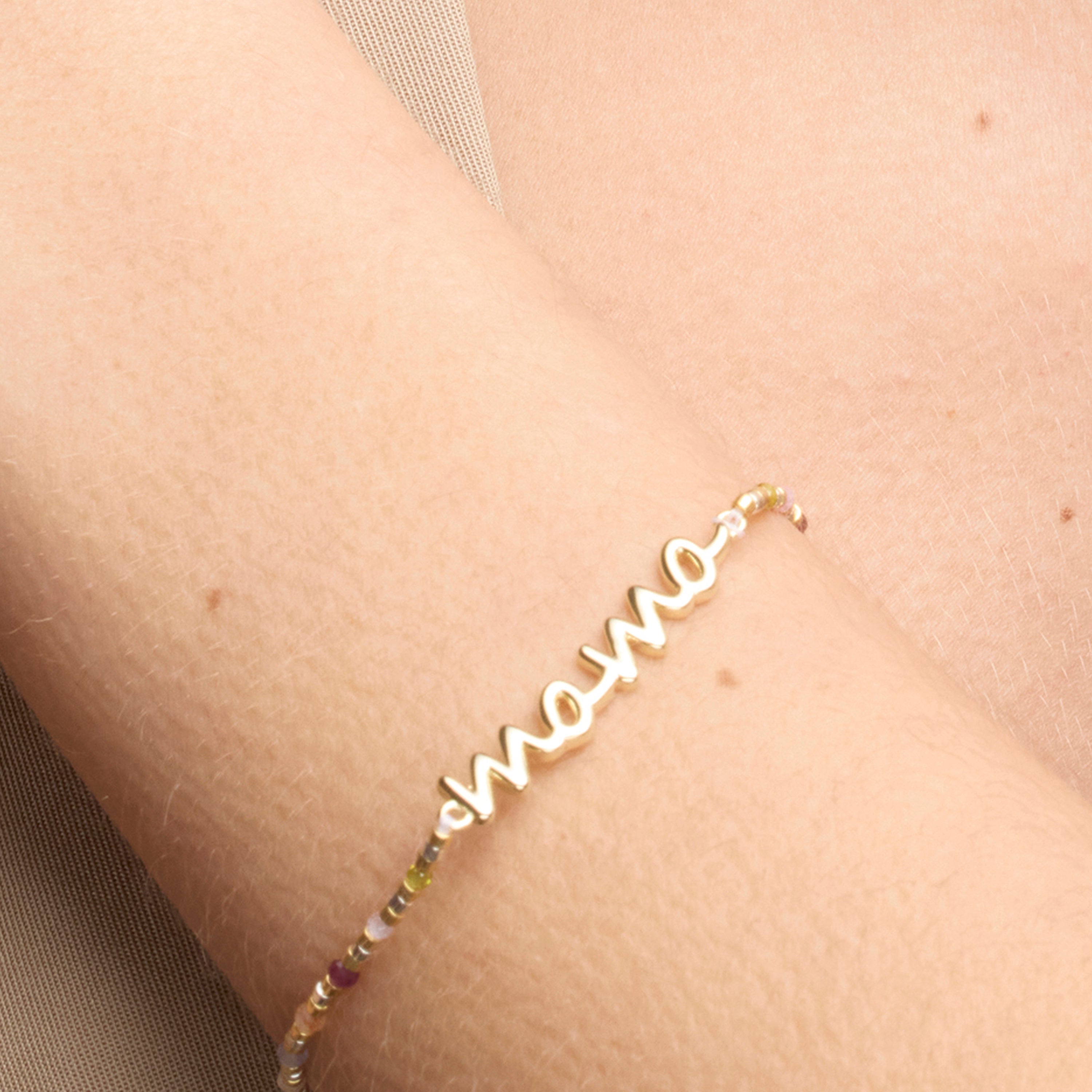 Pulseira de Prata de Lei 925 e Cristal Multicolor acabamento em ouro amarelo de 18k - Mama