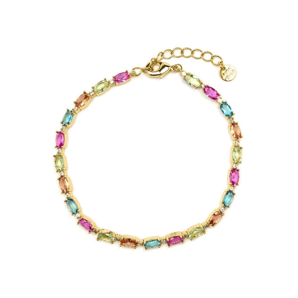 Bracciale con zircone multicolore finitura oro giallo 18k - Nie