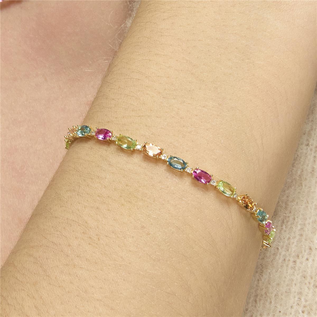 Bracciale con zircone multicolore finitura oro giallo 18k - Nie