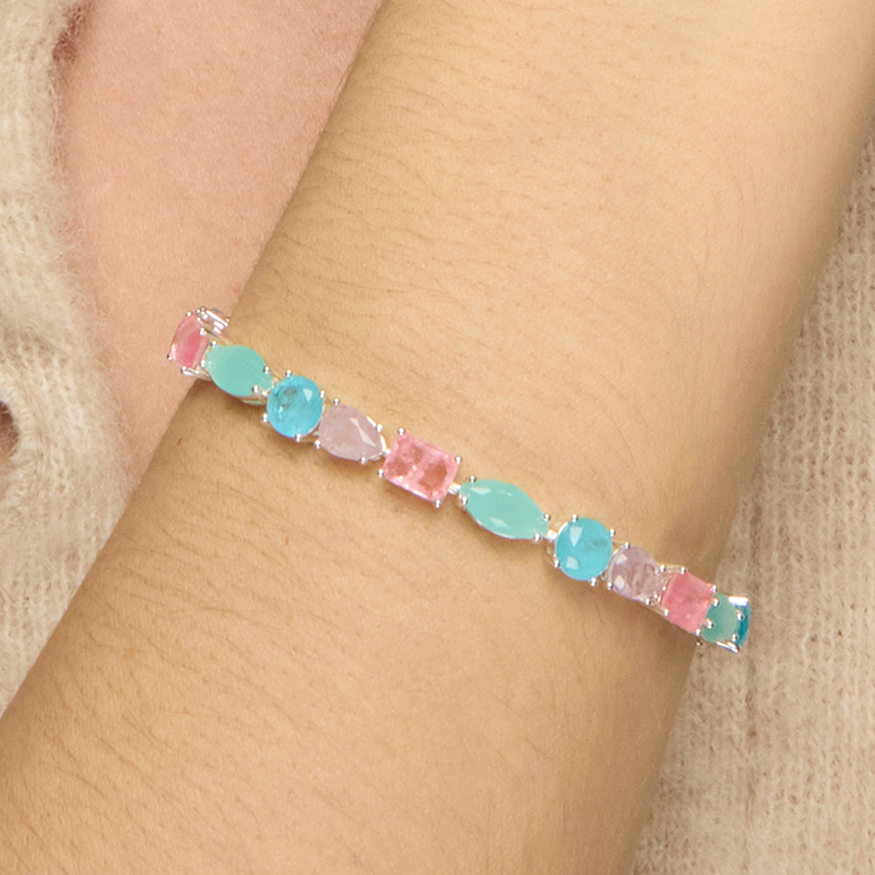 Bracciale in Argento Sterling 925 e Quarzo Idrotermale Multicolore finitura rodio - Larec