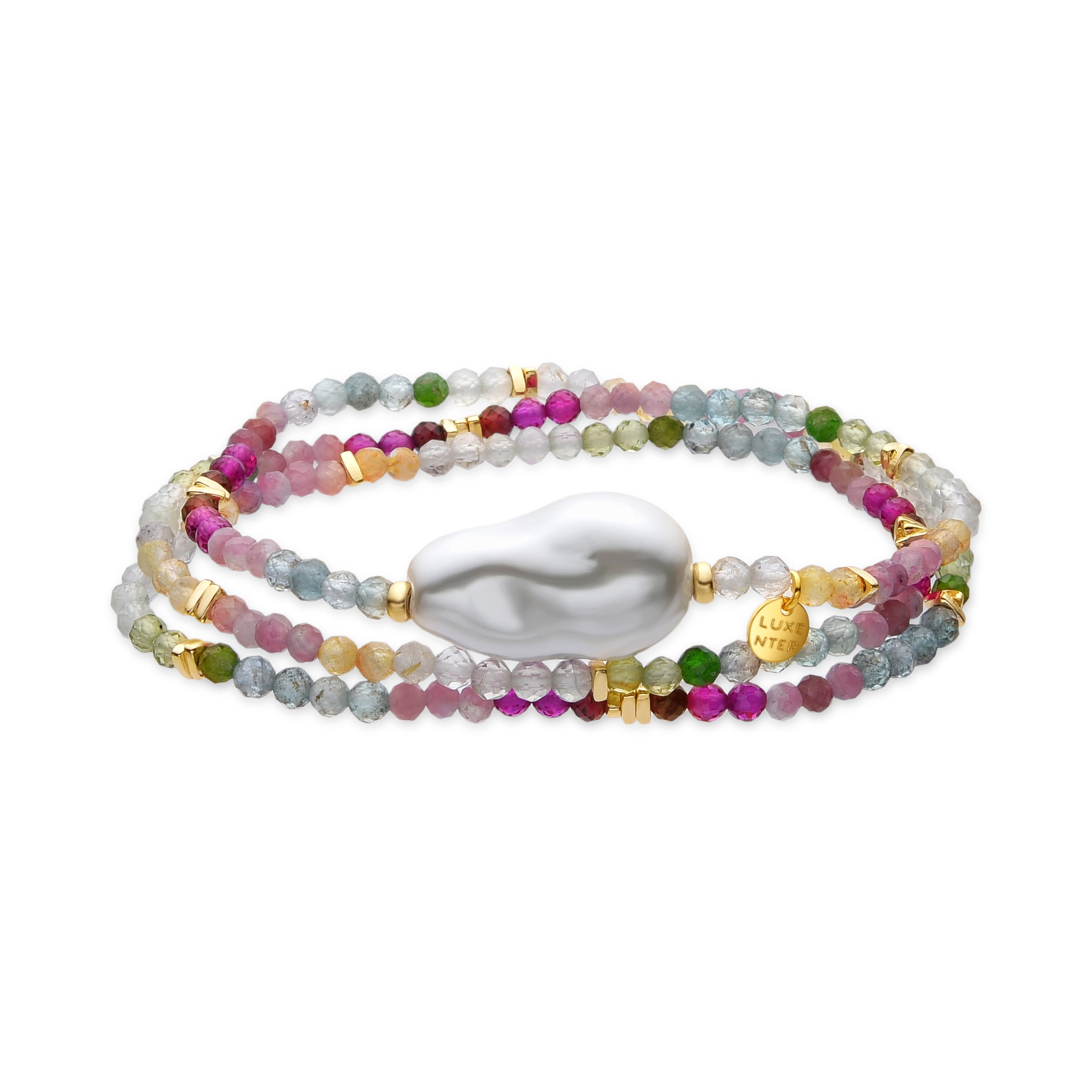 925er Sterlingsilberarmband mit mehrfarbigem Kristall und 18k Gelbgold-Finish - Lorex