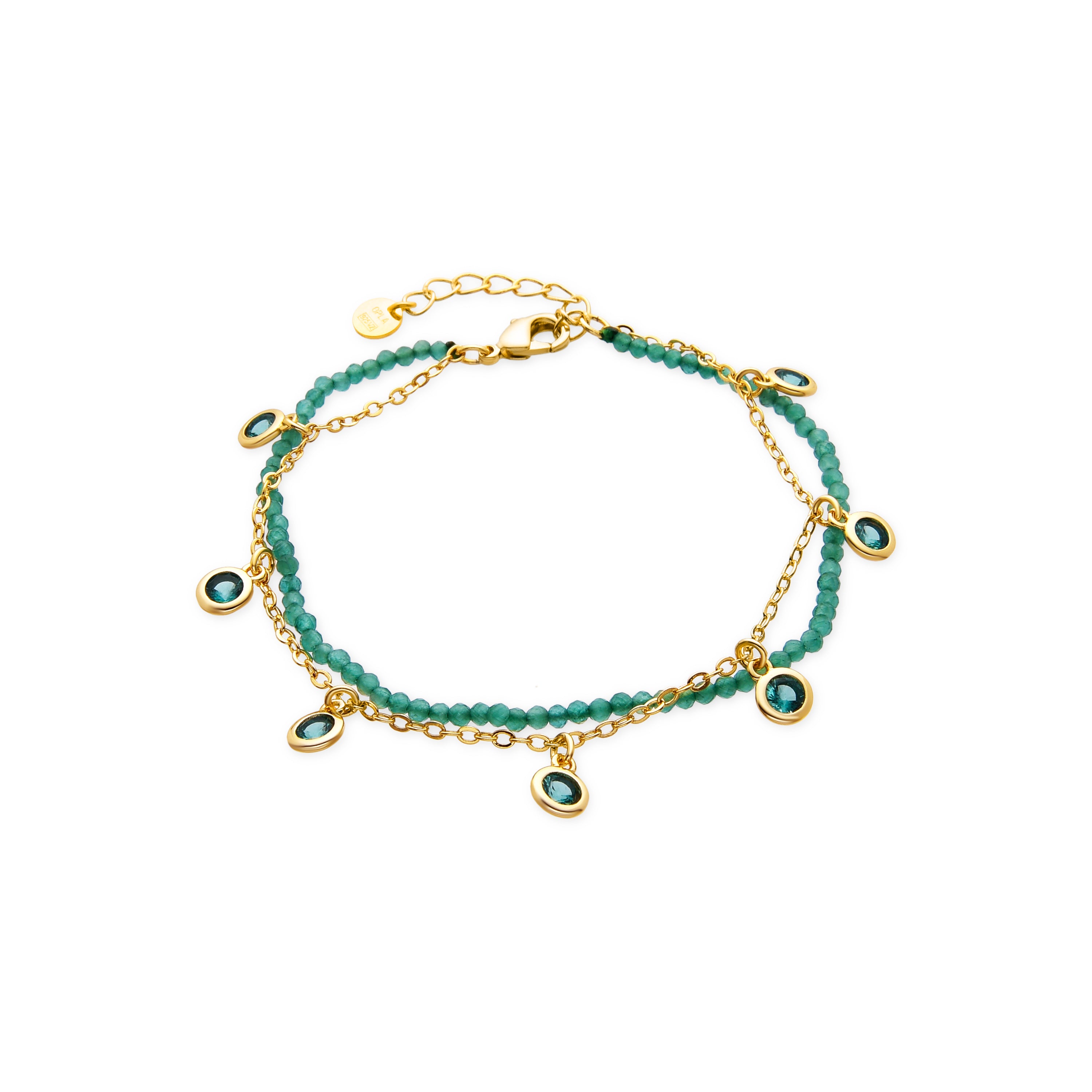 925 Sterling Silver Bracelet with Emerald Zirconia finished in 18k Yellow Gold - Zaru