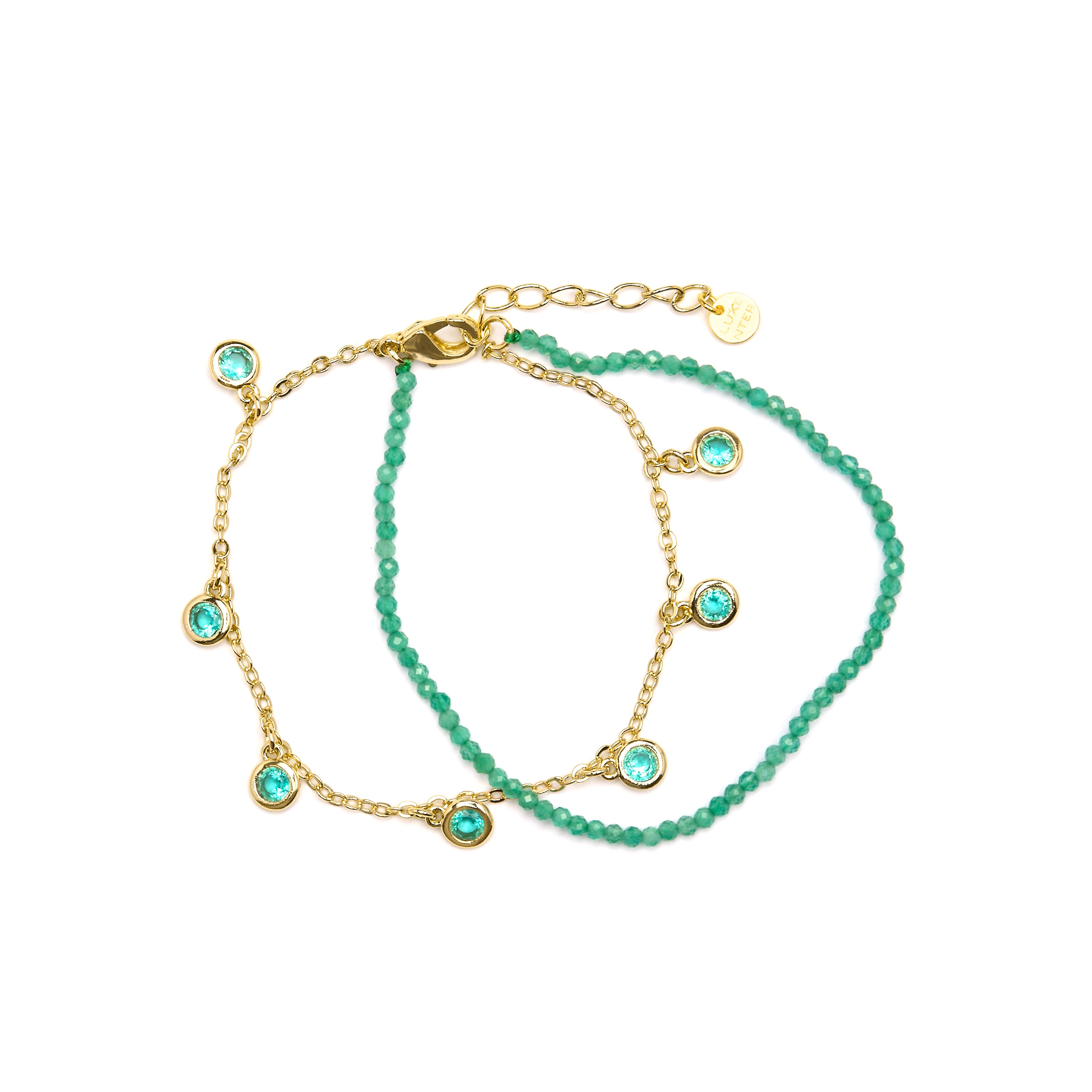 925 Sterling Silver Bracelet with Emerald Zirconia finished in 18k Yellow Gold - Zaru