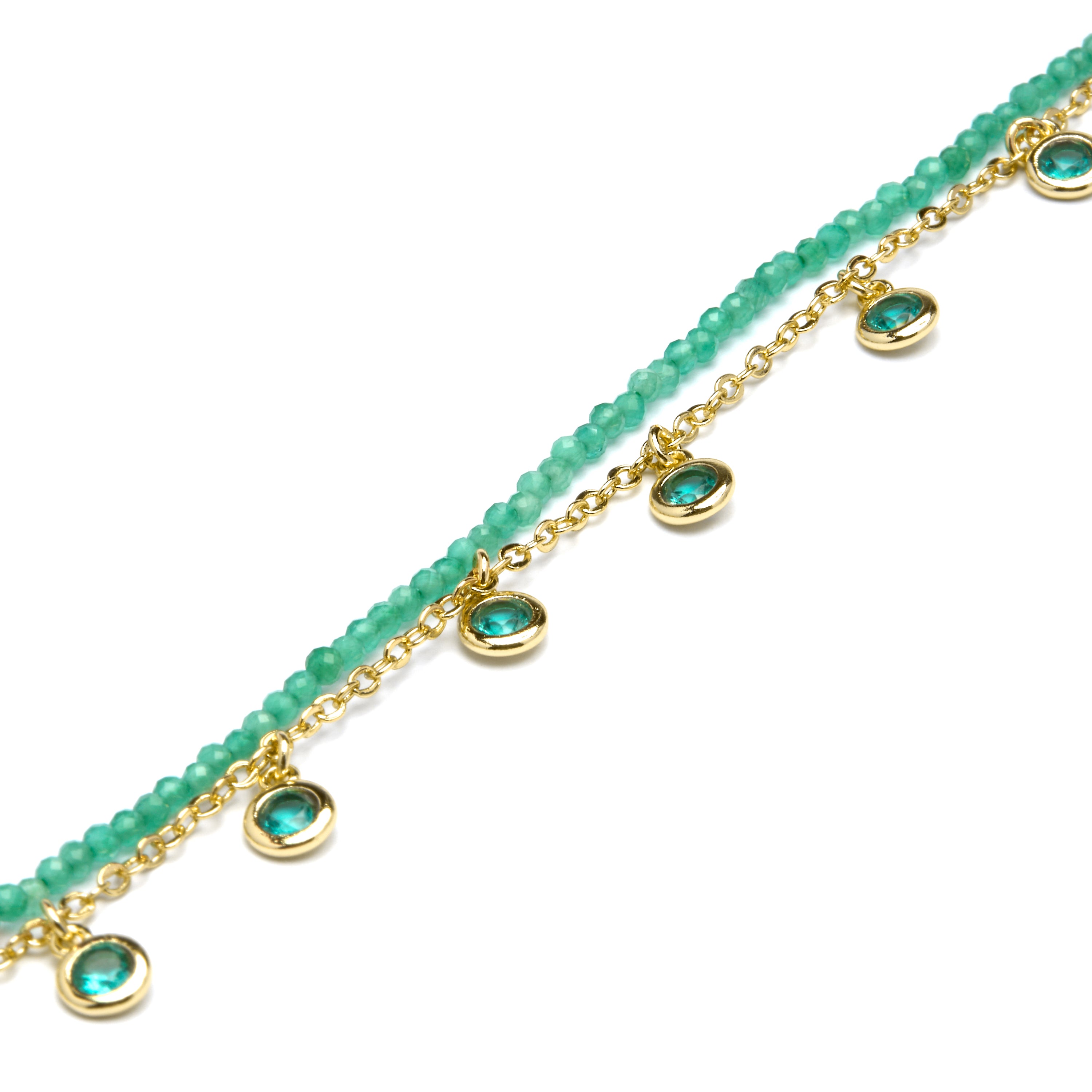 925 Sterling Silver Bracelet with Emerald Zirconia finished in 18k Yellow Gold - Zaru