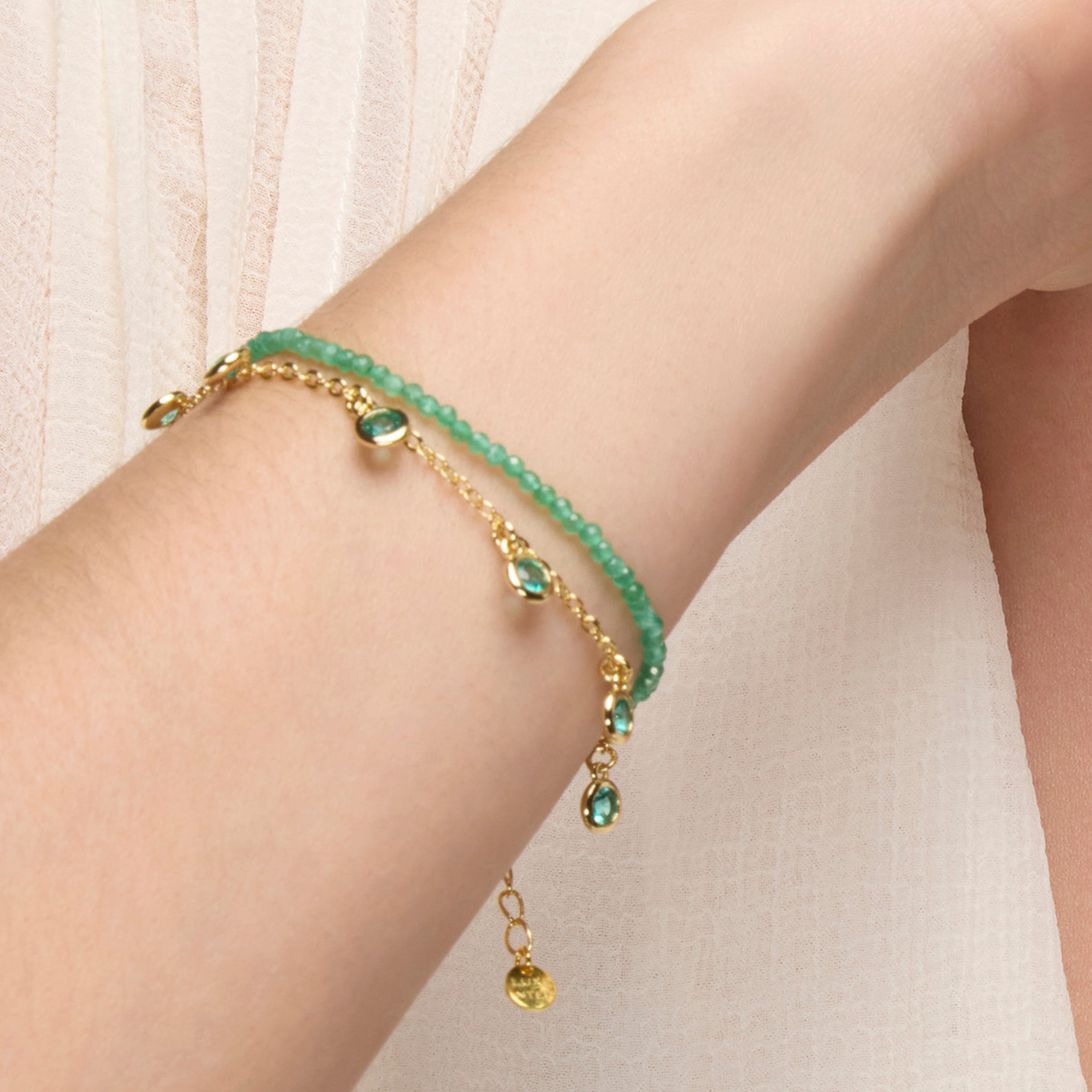 925 Sterling Silver Bracelet with Emerald Zirconia finished in 18k Yellow Gold - Zaru