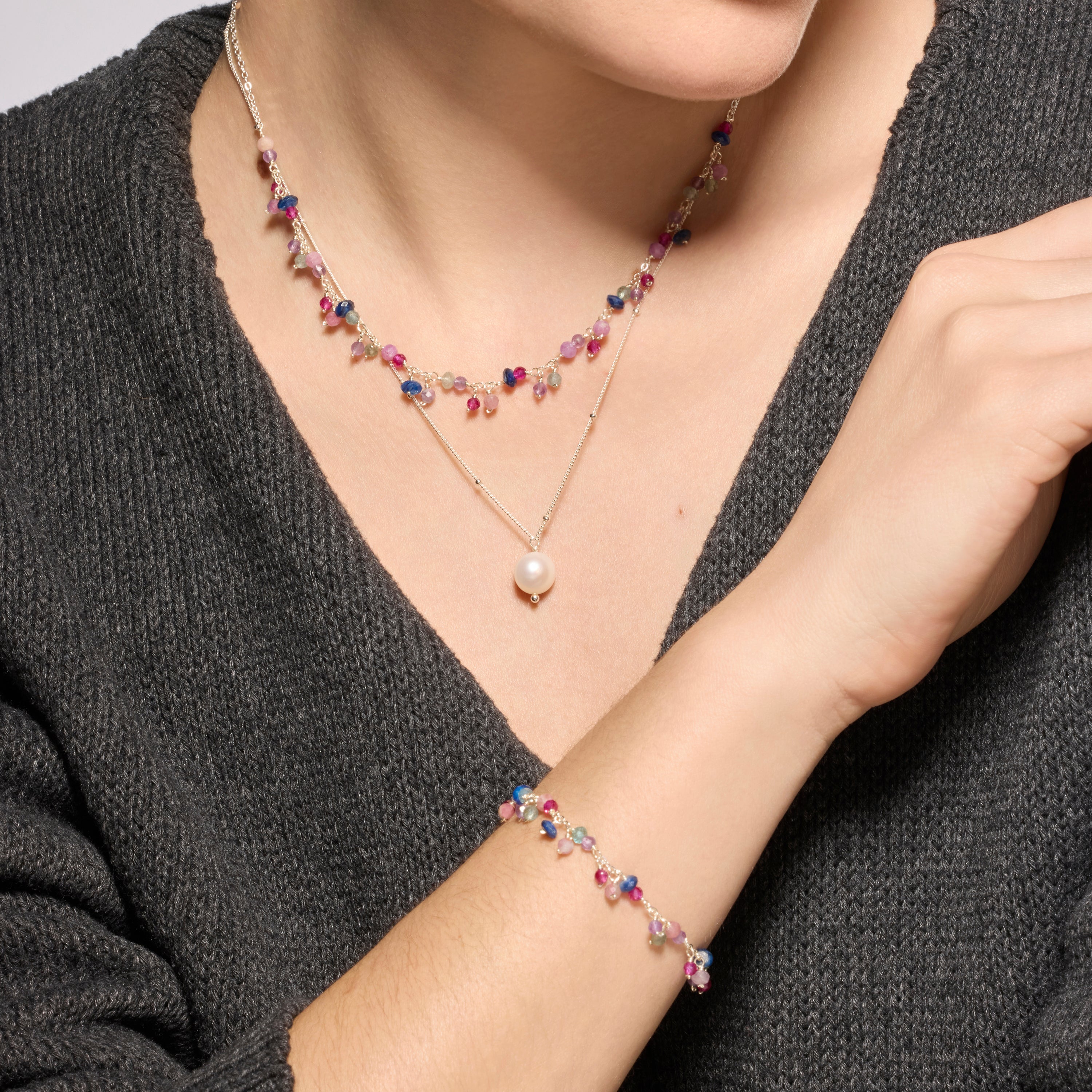 Pulsera de Plata de Ley 925 y Cristal Rosa acabado rodio - Colir