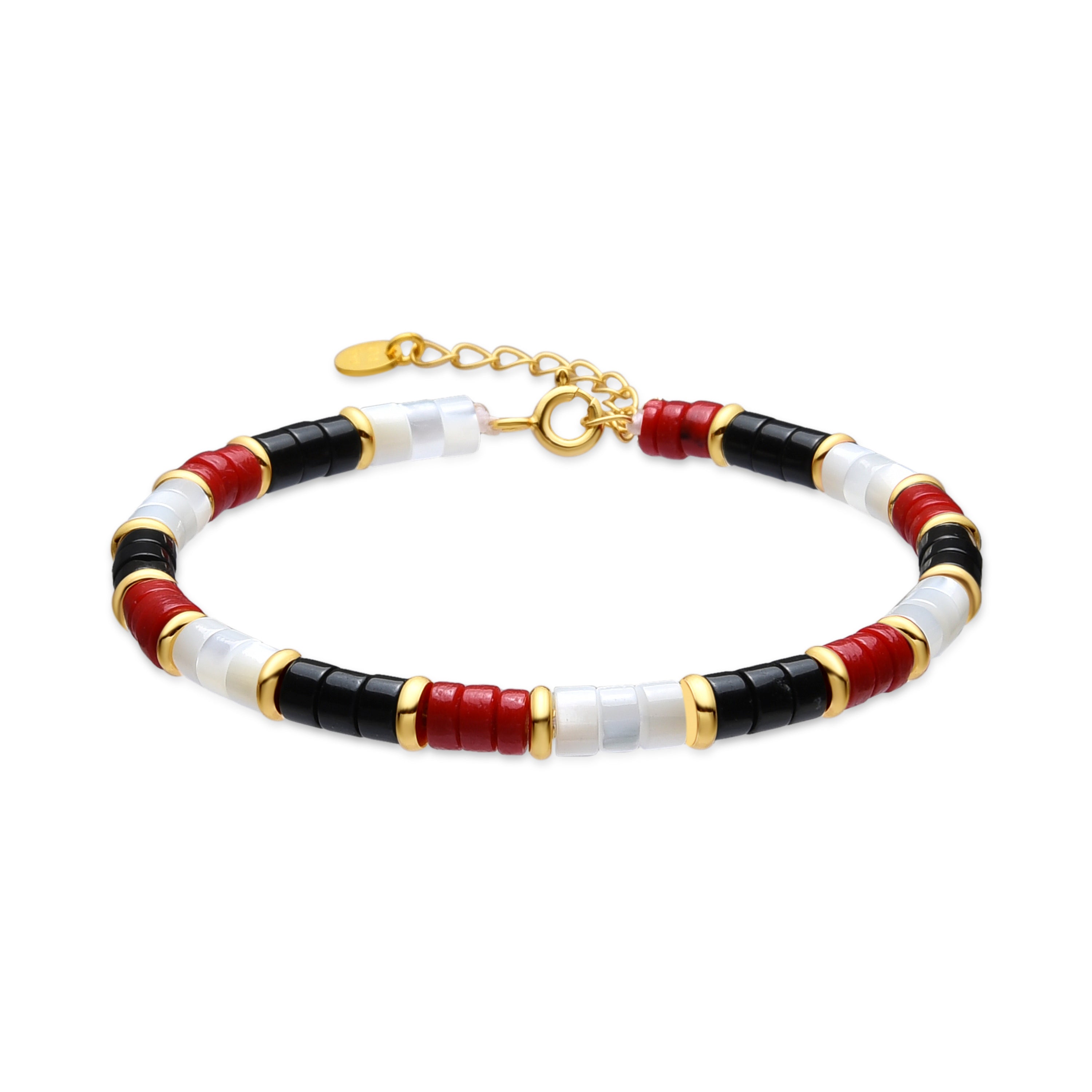 Pulseira de Prata de Lei 925 e Coral acabamento em ouro amarelo de 18k - Siraba