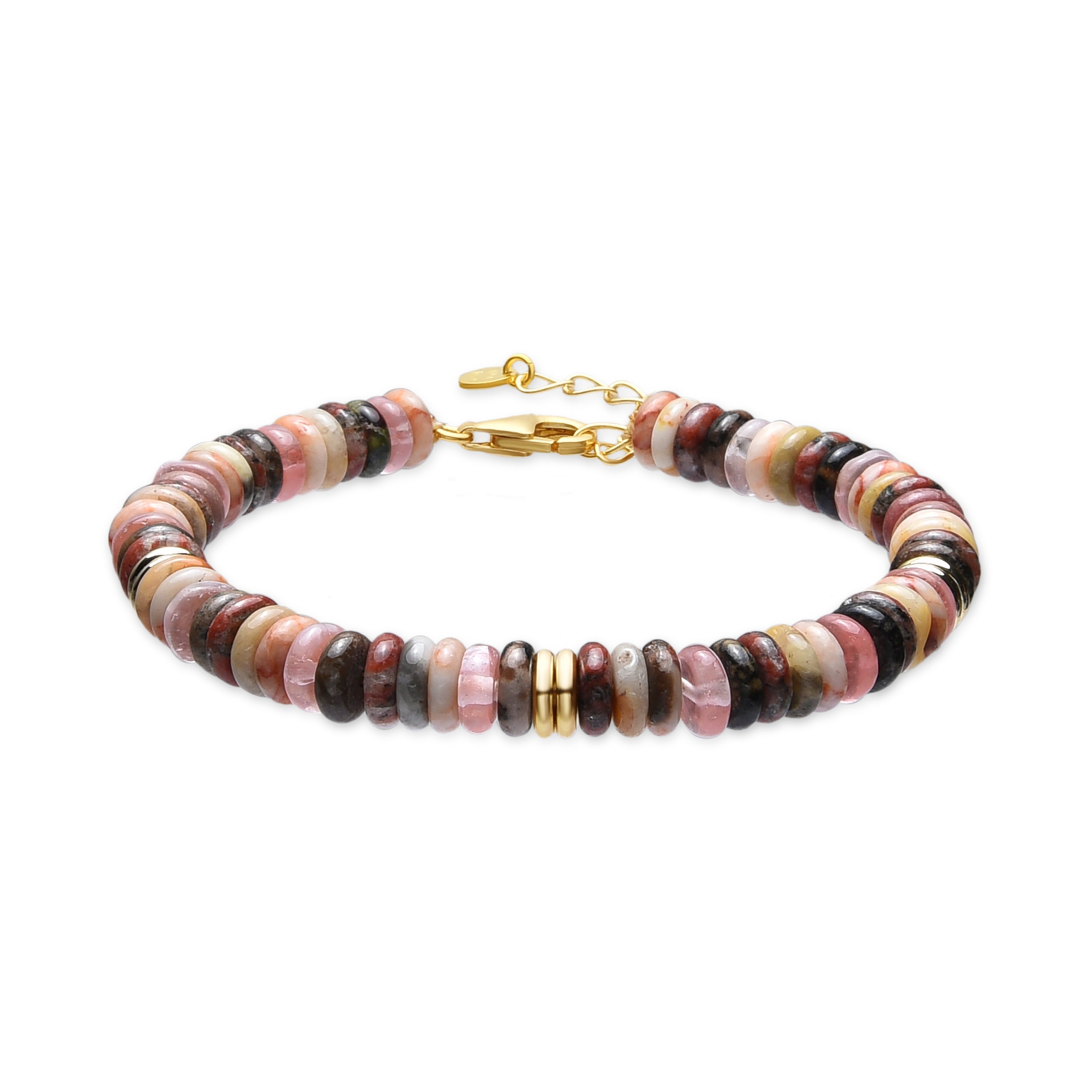 Pulsera de Plata de Ley 925 y Agata Multicolor acabado oro amarillo de 18k Umex