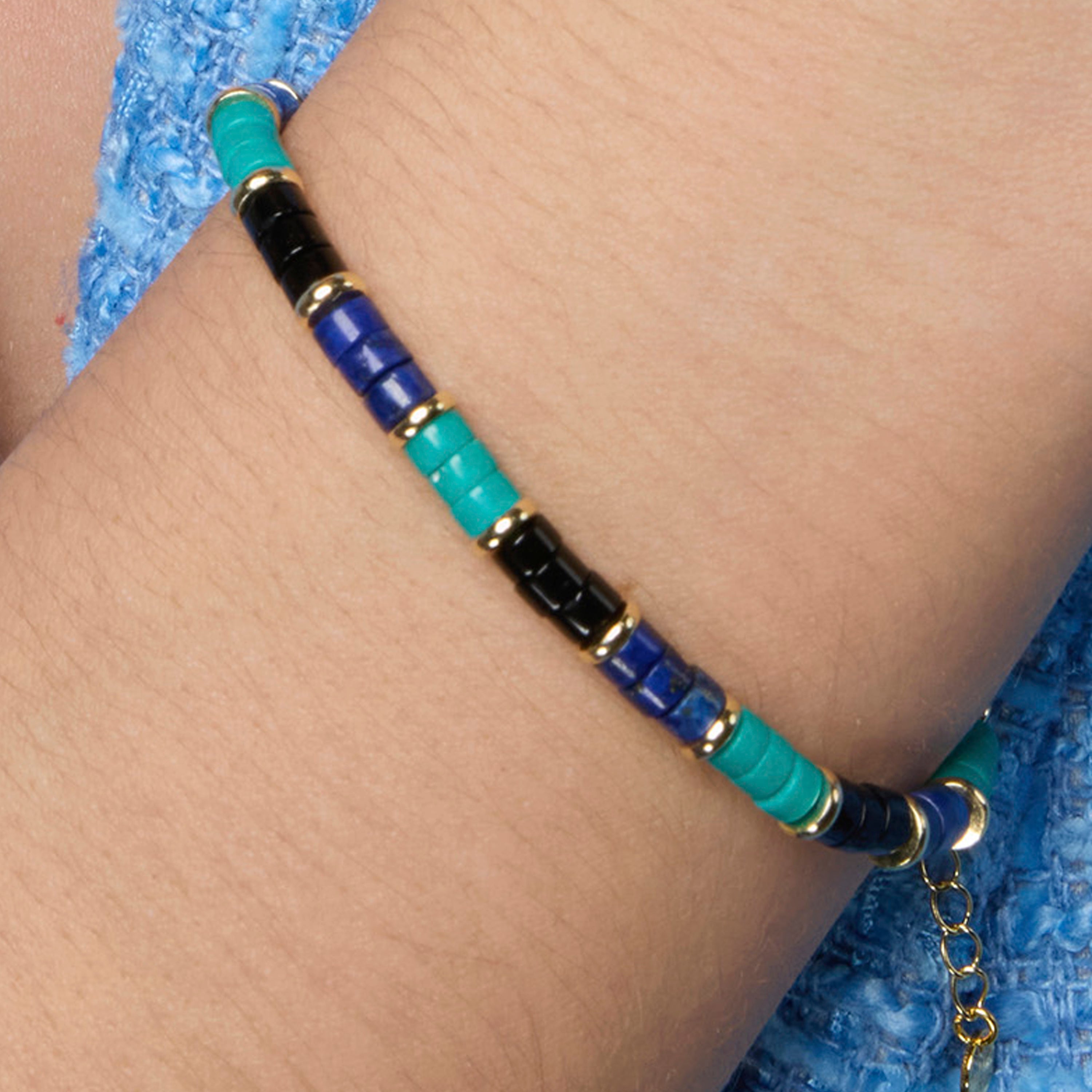 Pulsera de Plata de Ley 925 y Turquesa acabado oro amarillo de 18k - Bathim