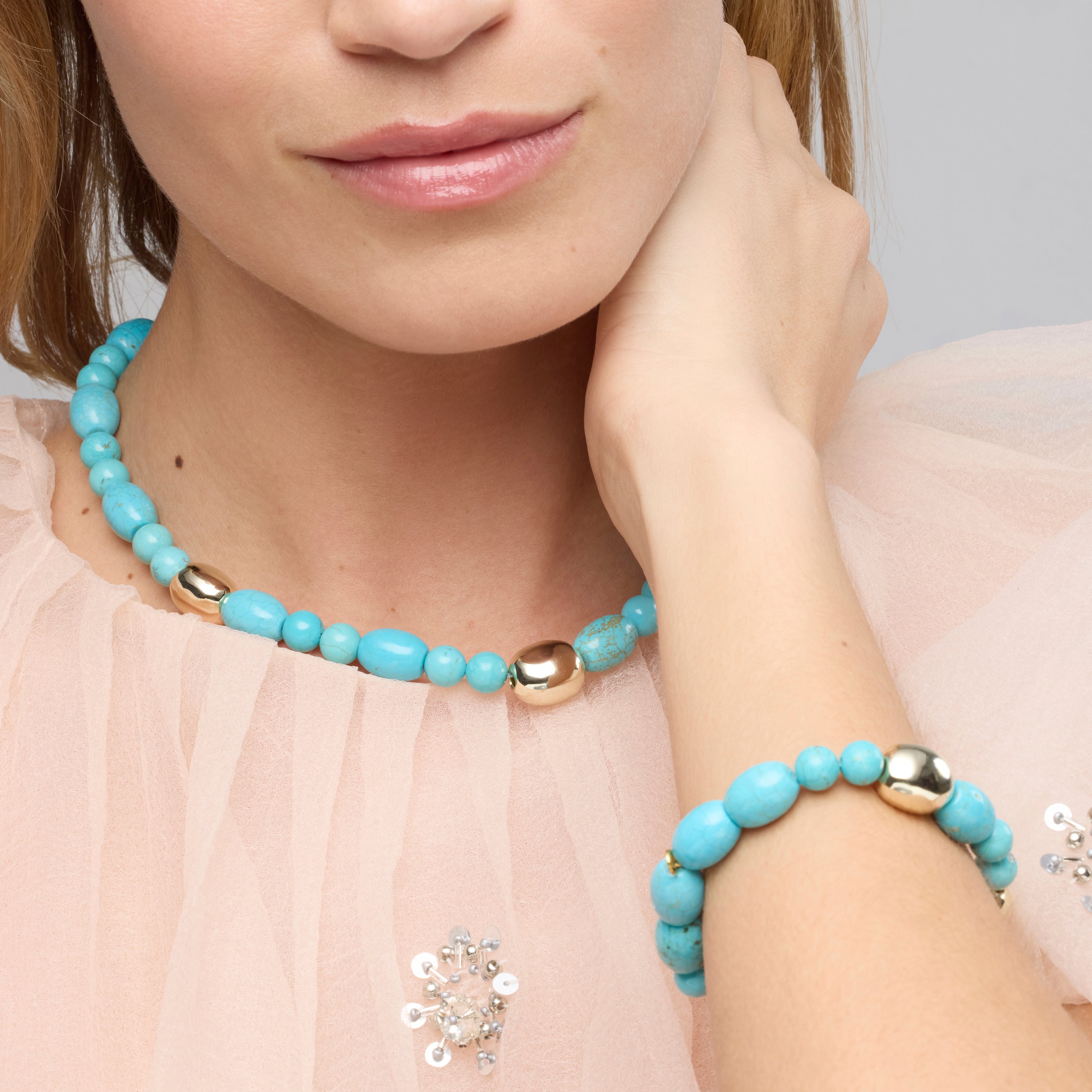 Bracelet en argent sterling 925 et turquoise avec finition en or jaune 18 carats Shyra