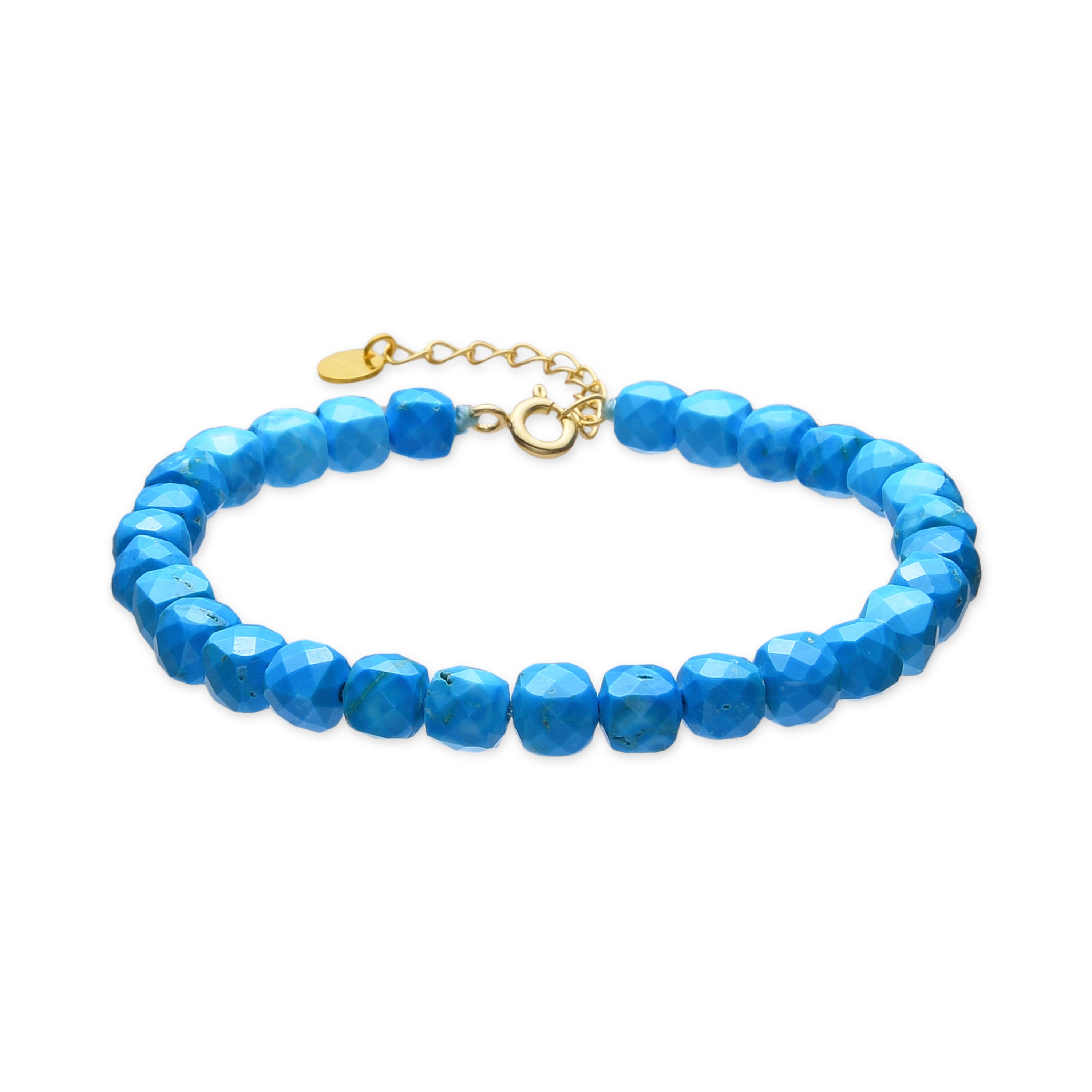 Pulseira de Prata de Lei 925 e Turquesa com acabamento em ouro amarelo de 18k - Wasa
