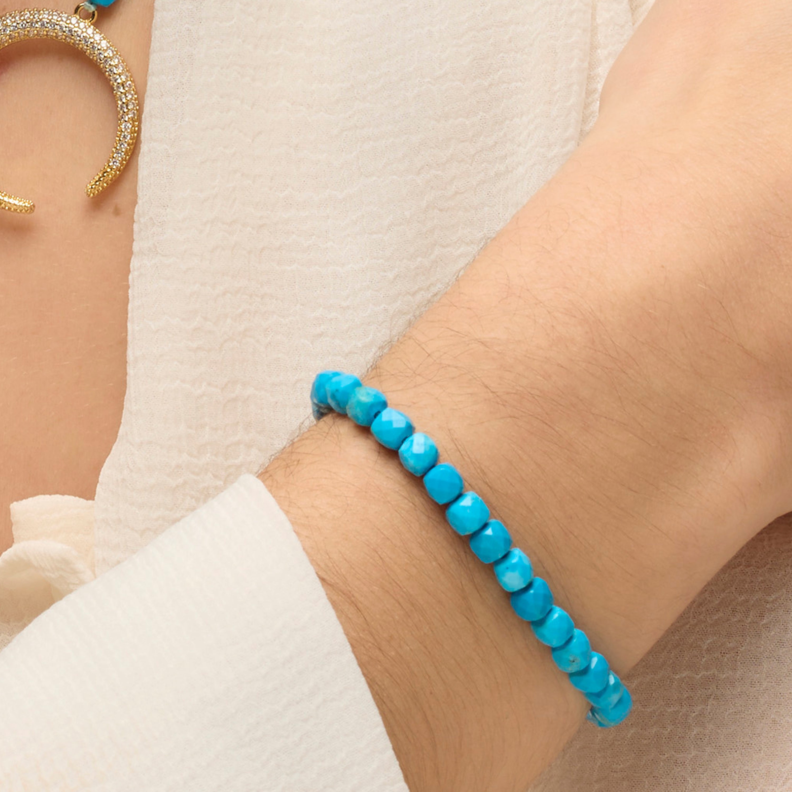 Pulseira de Prata de Lei 925 e Turquesa com acabamento em ouro amarelo de 18k - Wasa