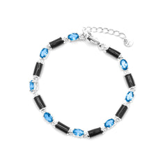 925 Sterling Silver Bracelet with Blue Topaz Cubic Zirconia Rhodium Finish - Tatui