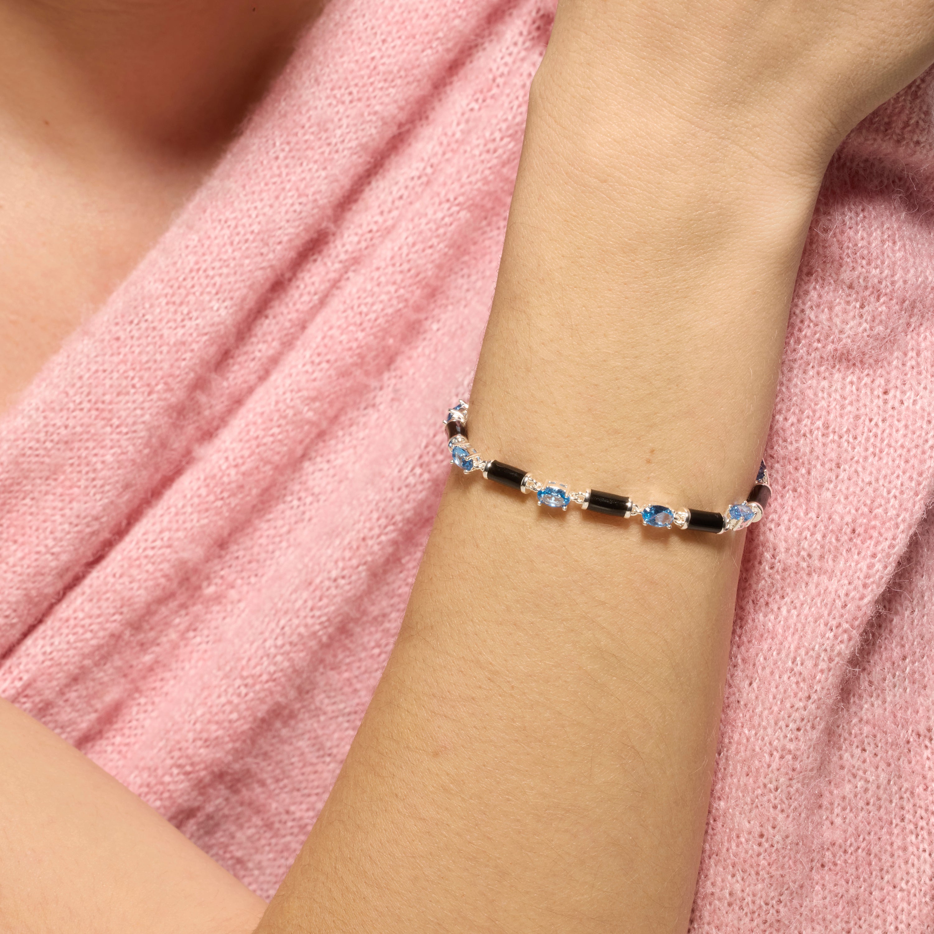 Pulsera de Plata de Ley 925 y Circonita Topacio Azul acabado rodio - Tatui