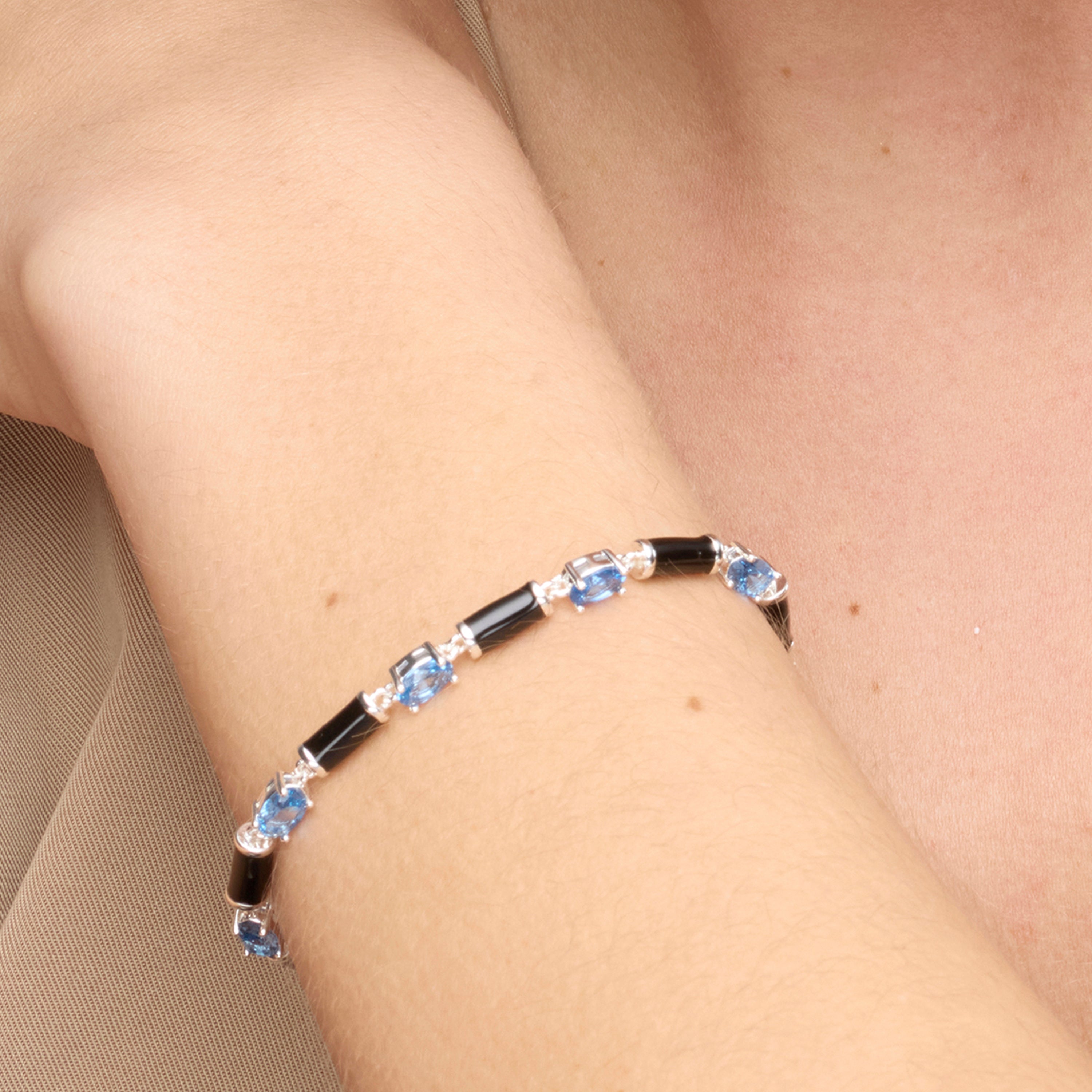 Pulsera de Plata de Ley 925 y Circonita Topacio Azul acabado rodio - Tatui