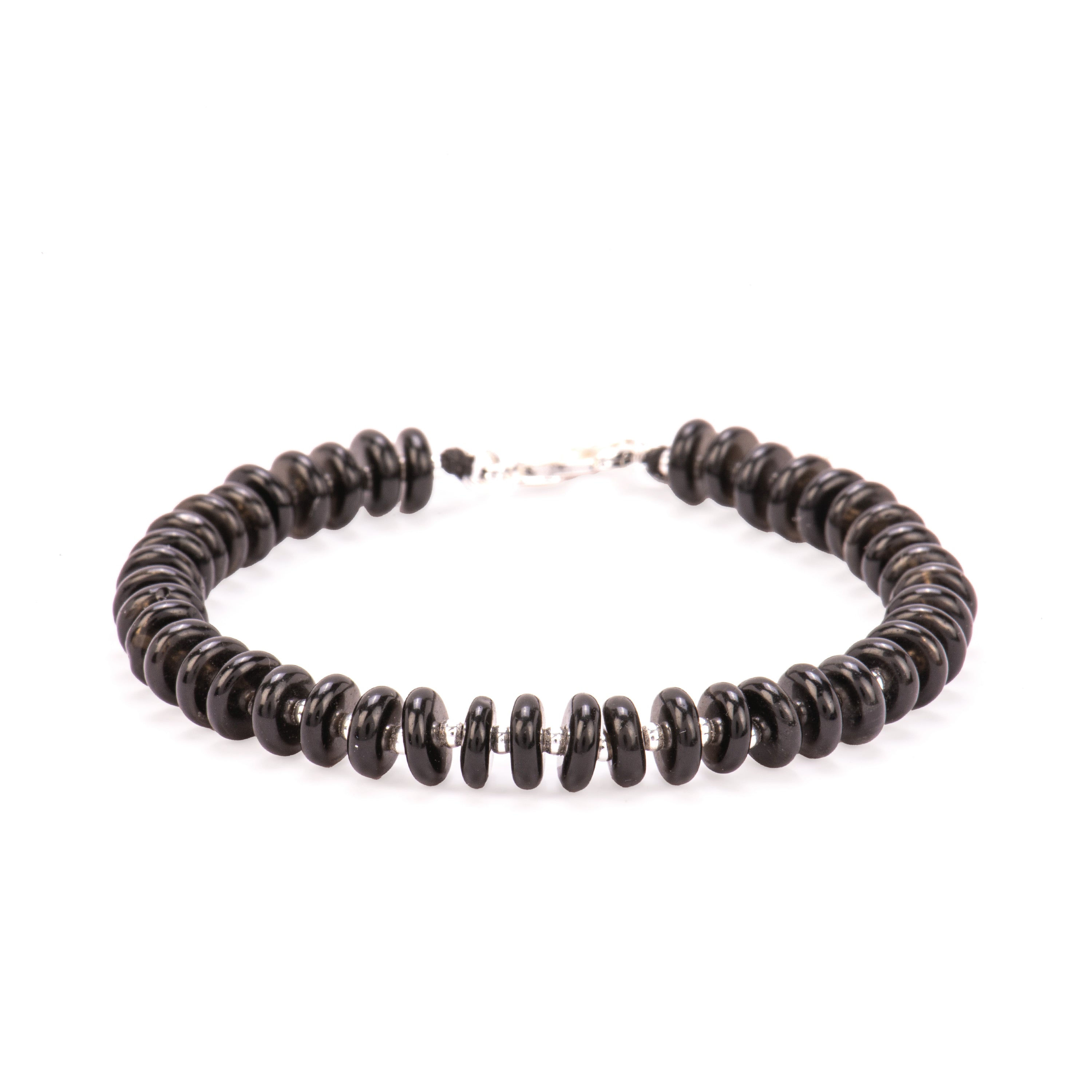 925 Sterling Silver Bracelet with Black Agate and Rhodium Finish - Laha