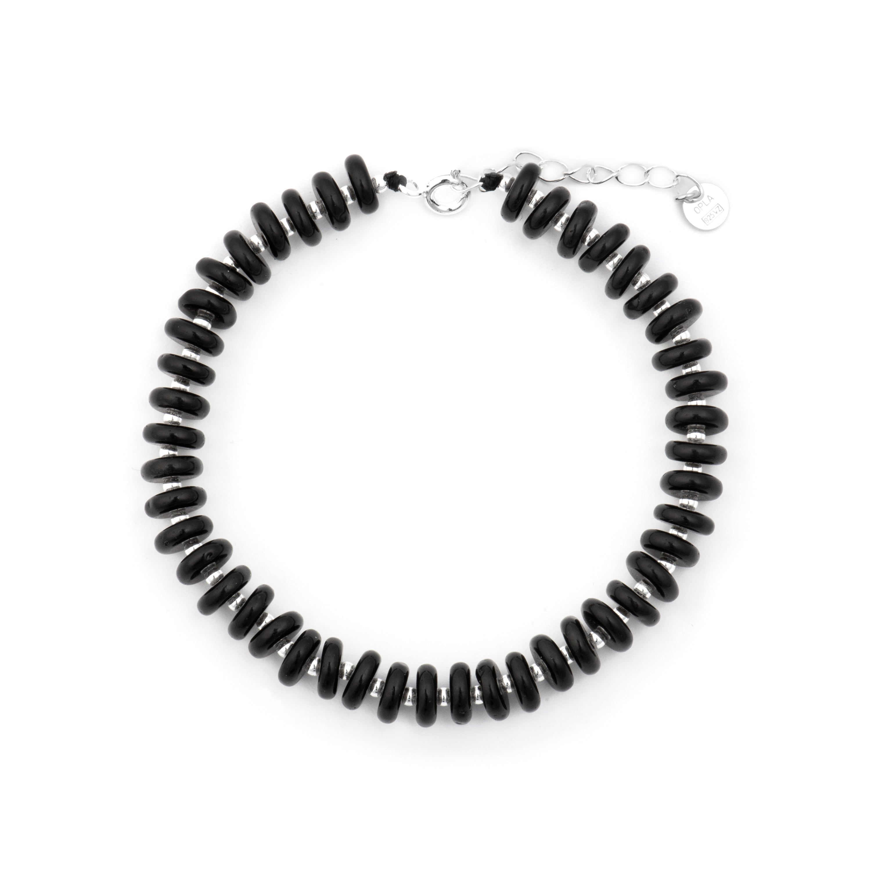 925 Sterling Silver Bracelet with Black Agate and Rhodium Finish - Laha
