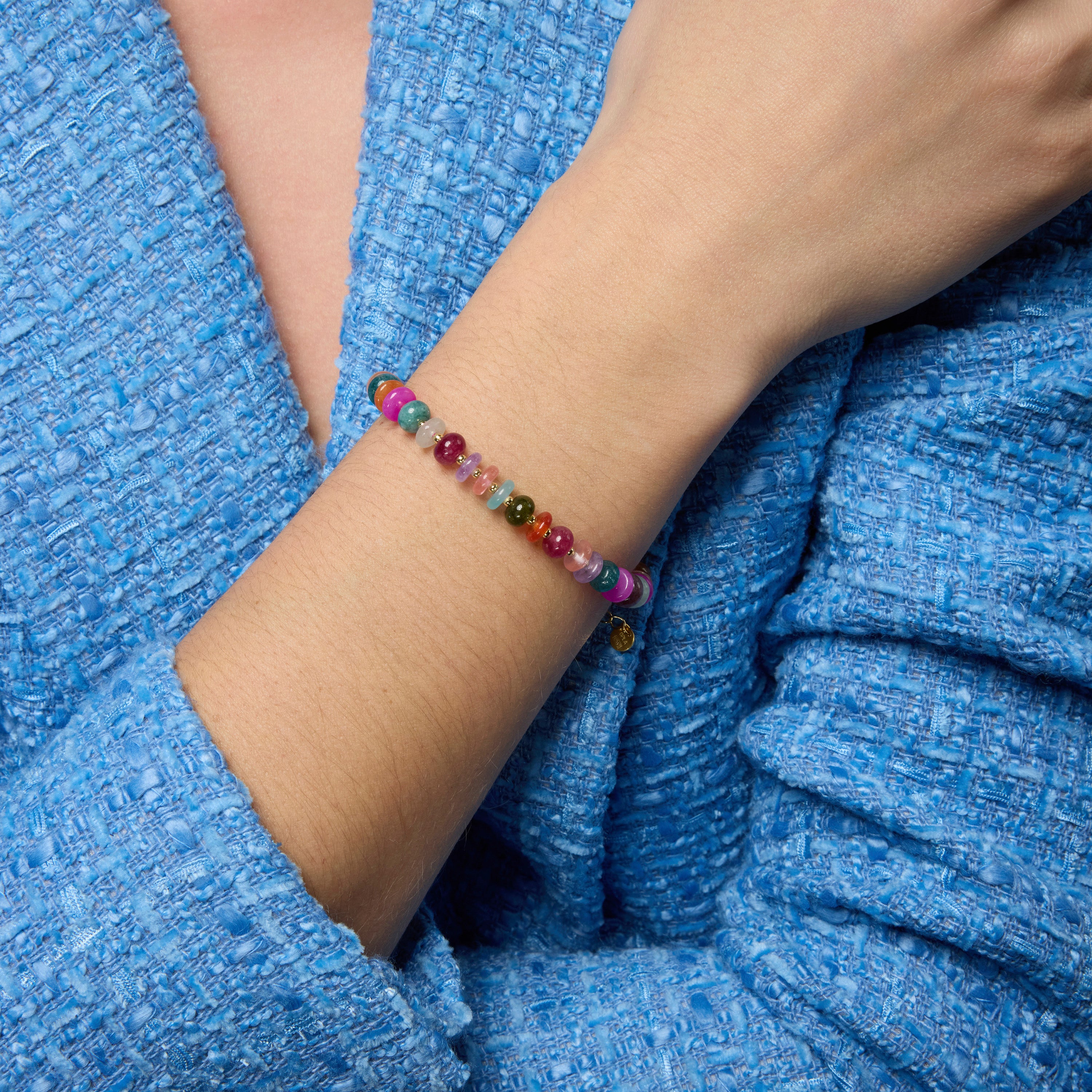 925er Sterlingsilberarmband mit mehrfarbigem Achat, vergoldet mit 18k - Laha
