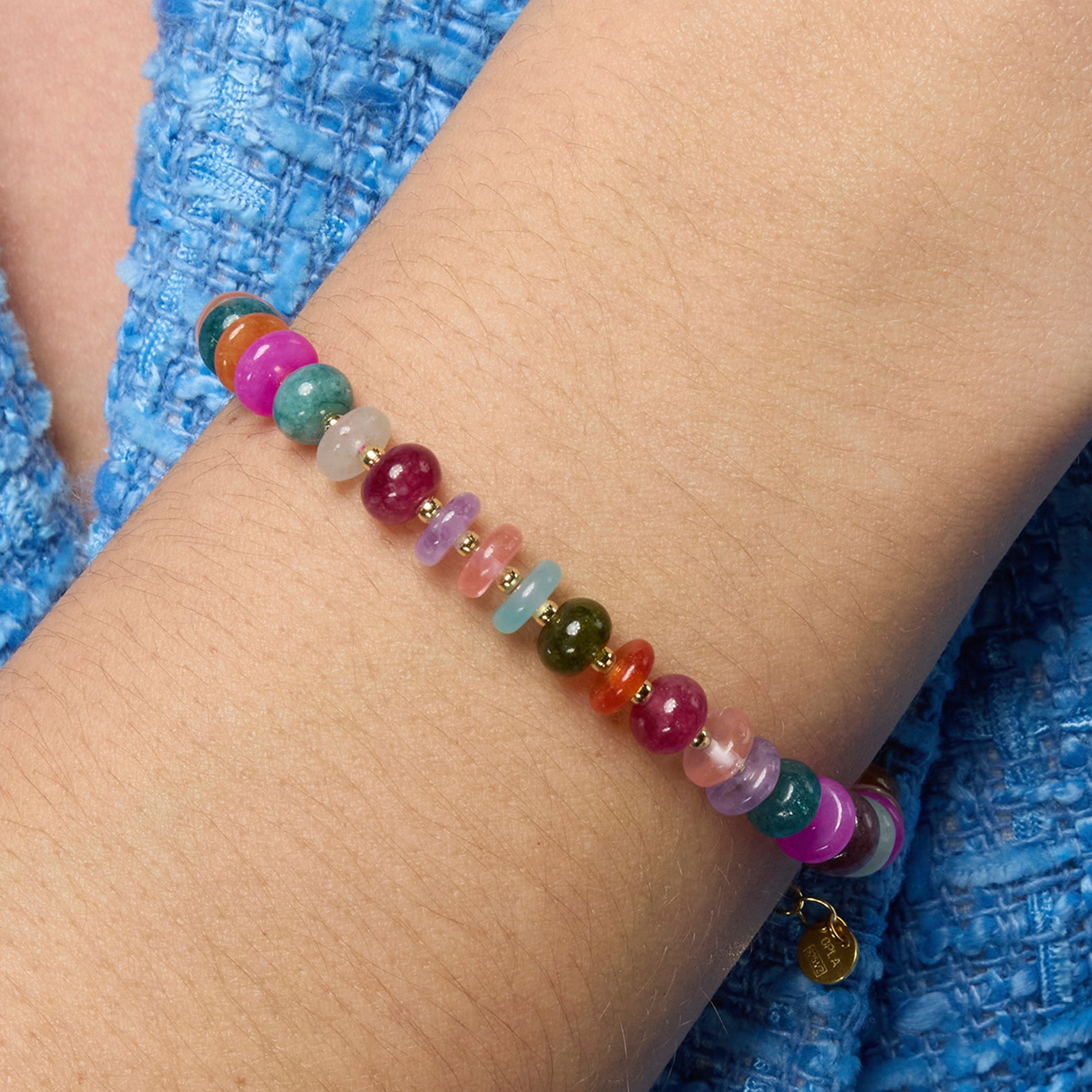 925er Sterlingsilberarmband mit mehrfarbigem Achat, vergoldet mit 18k - Laha