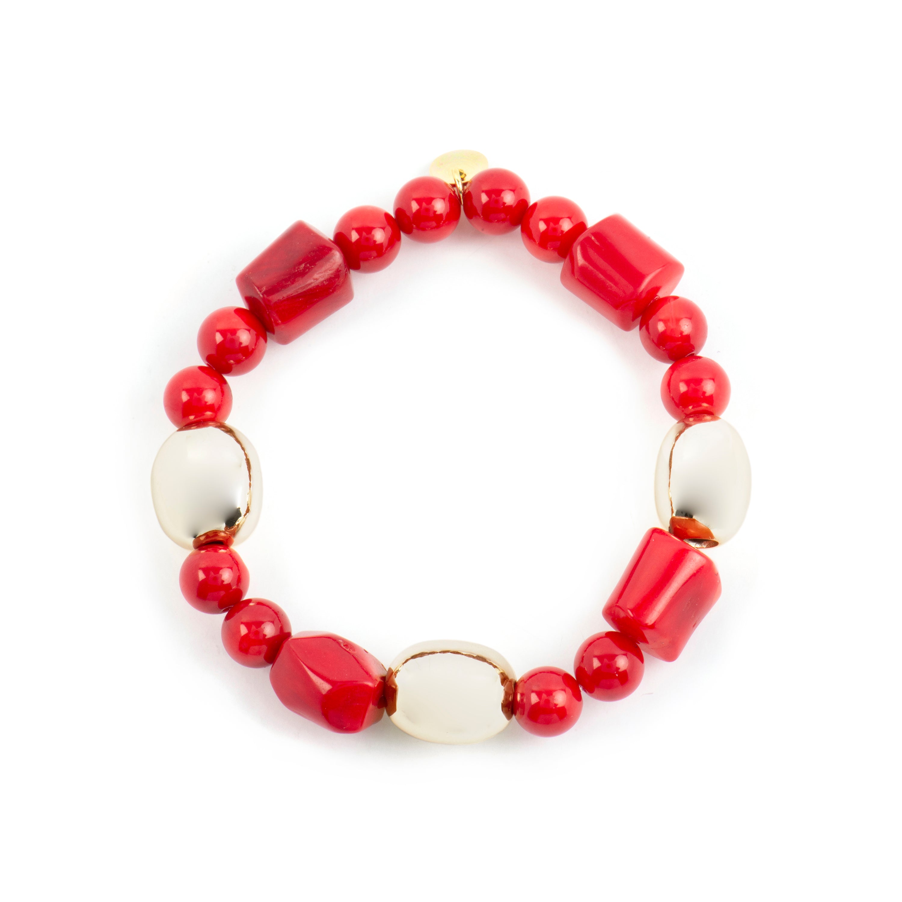 925 Sterling Silver Bracelet and Coral with 18k Yellow Gold Finish Caheart
