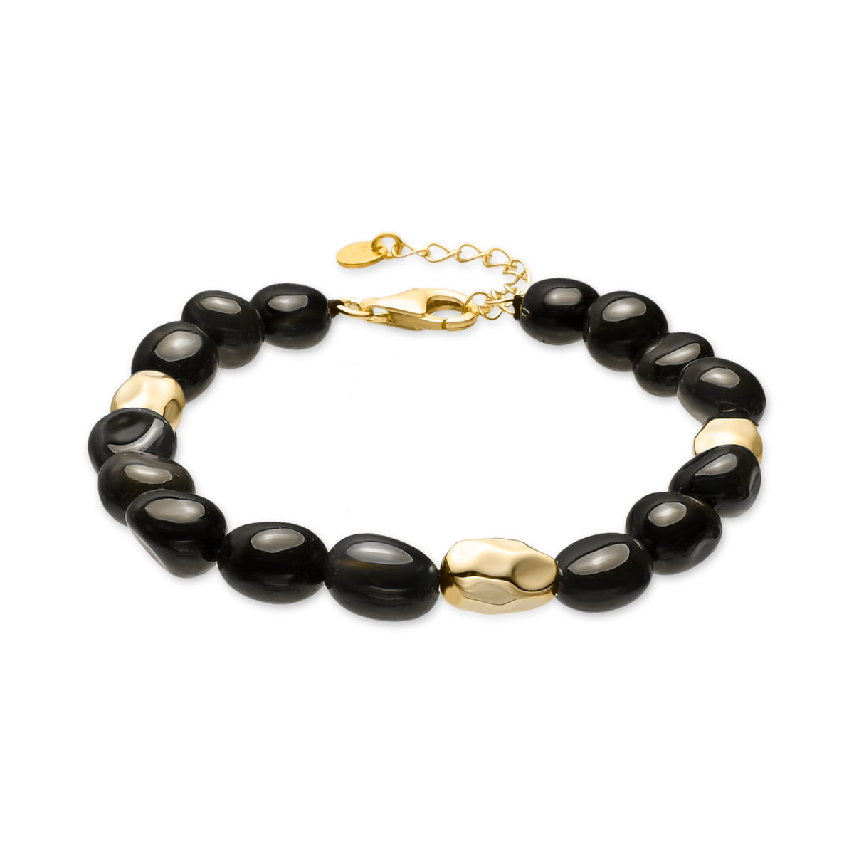 925 Sterling Silver Bracelet with Black Agate finished in 18k Yellow Gold - Melga