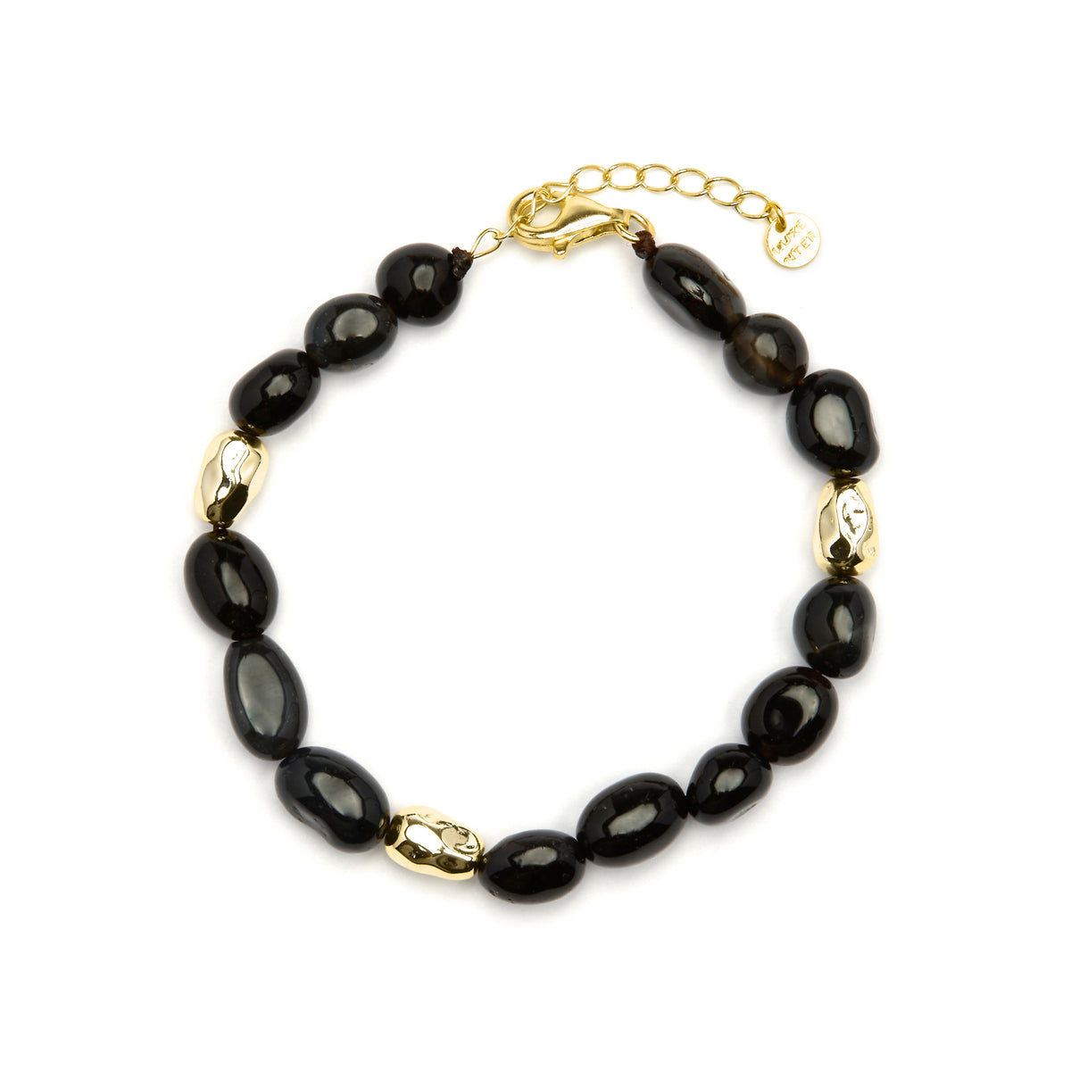 925 Sterling Silver Bracelet with Black Agate finished in 18k Yellow Gold - Melga