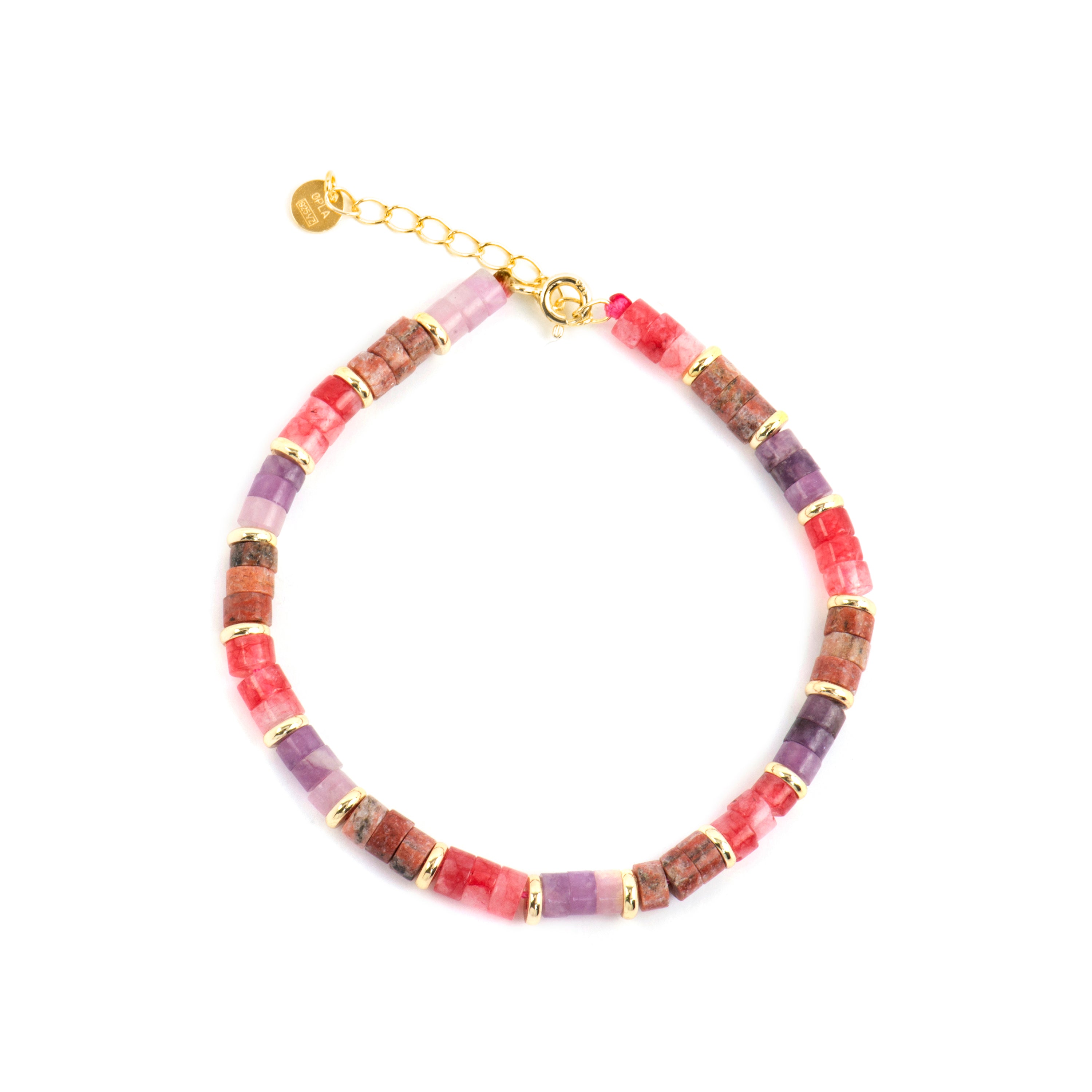 Pulsera de Plata de Ley 925 y Amatista Natural acabado oro amarillo de 18k - Abolg