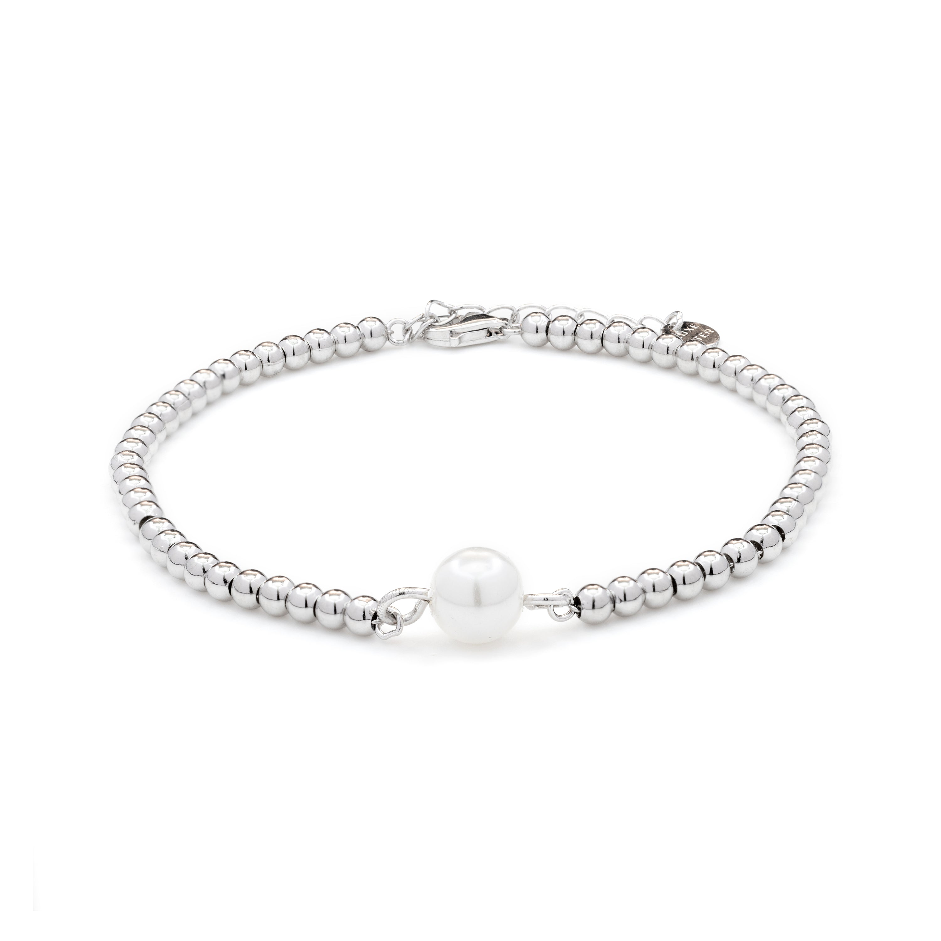 925er Sterling Silberarmband mit weißer Perle, rhodiniert - Nakuru