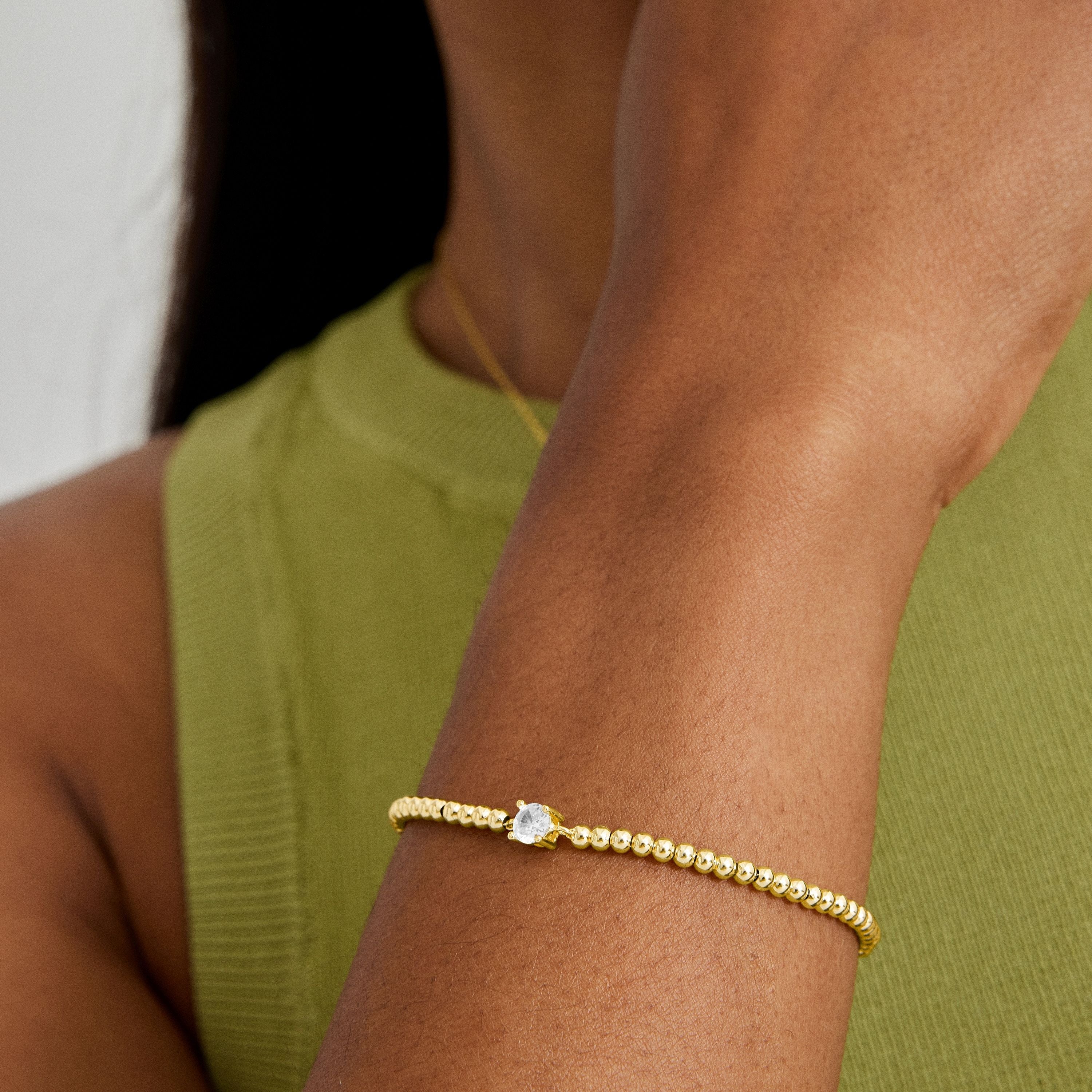 Pulseira de Prata de Lei 925 com Zircónia Brilhante acabada em ouro amarelo 18K - Ruza