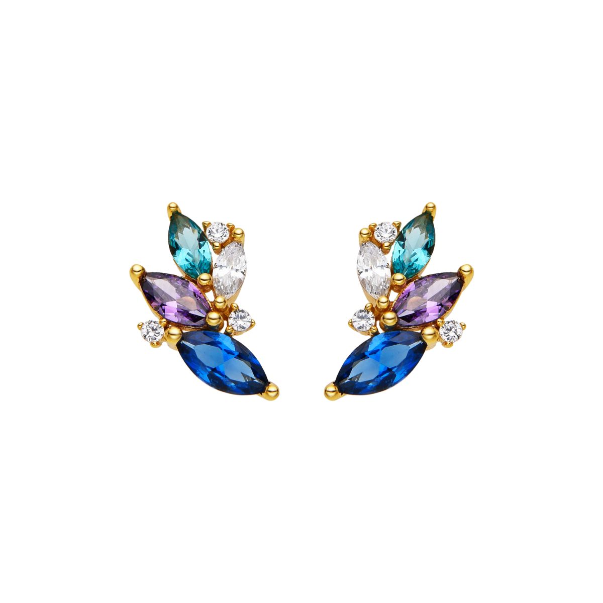Brincos de Prata de Lei 925 e Zircónia Multicolor com acabamento em ouro 18k - Dainki