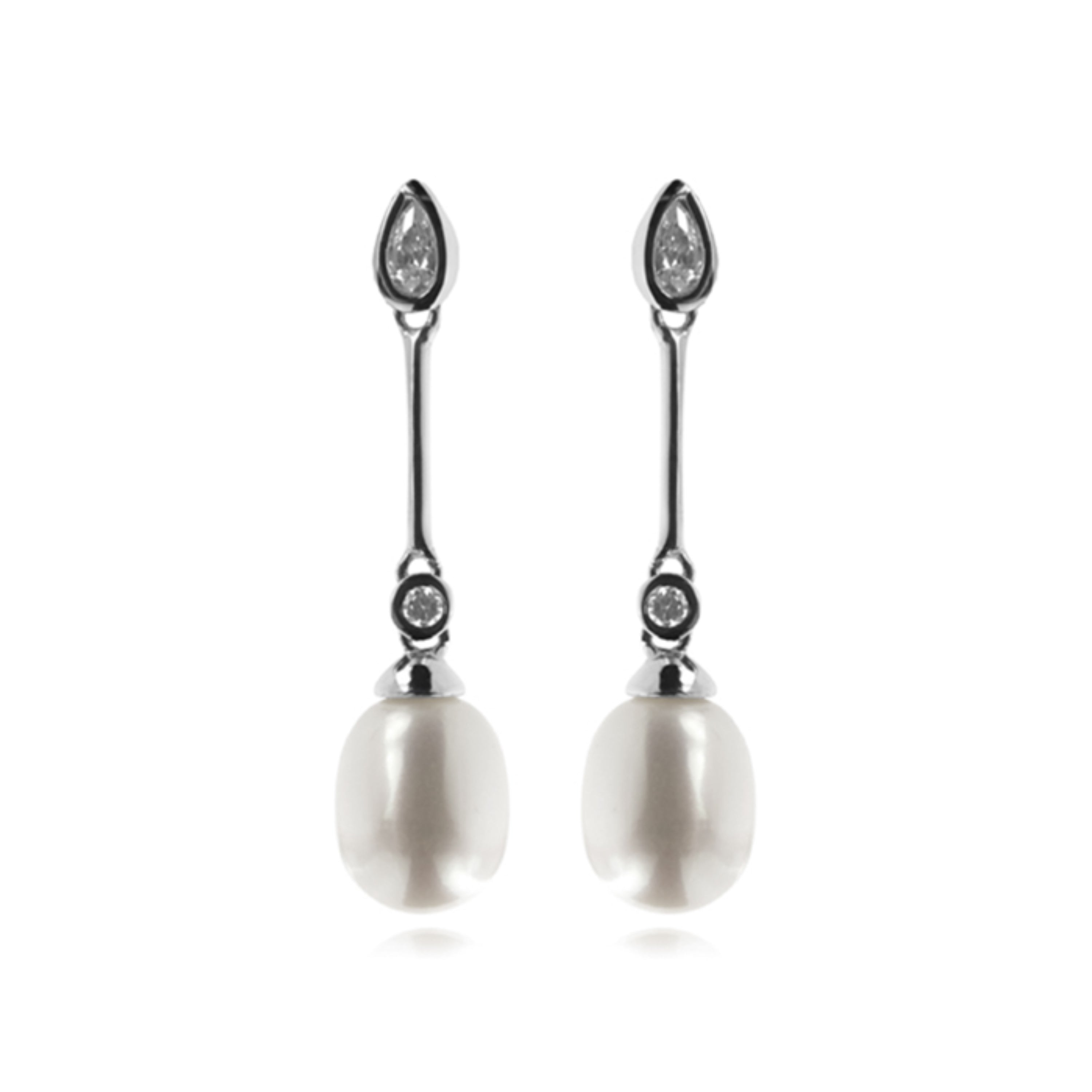 Boucles d'oreilles en argent sterling 925 avec perle blanche finition rhodiée - Racoon
