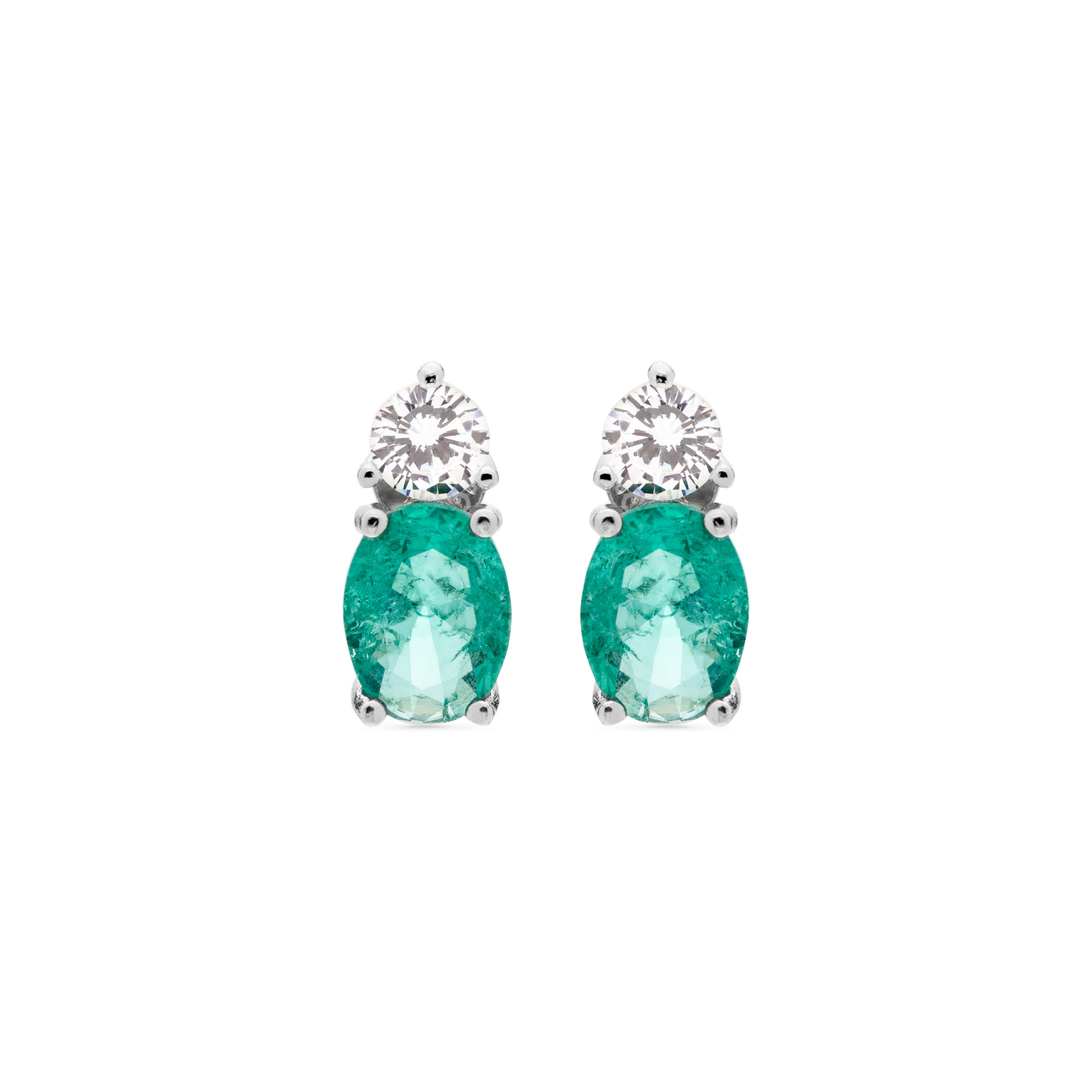 925 Sterling Silver Earrings with Light Green Hydrothermal Quartz finished in rhodium - Ceoljo