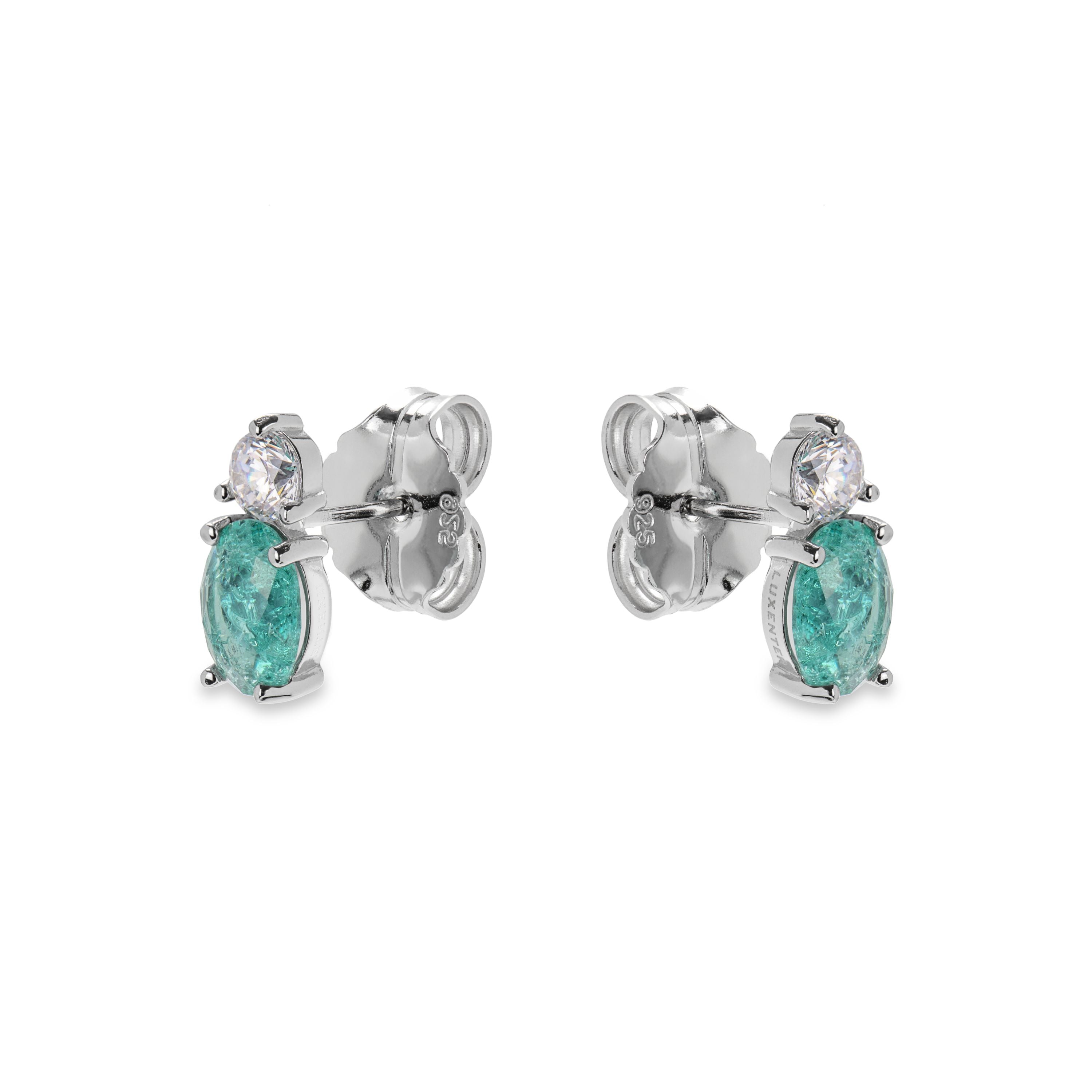 925 Sterling Silver Earrings with Light Green Hydrothermal Quartz finished in rhodium - Ceoljo