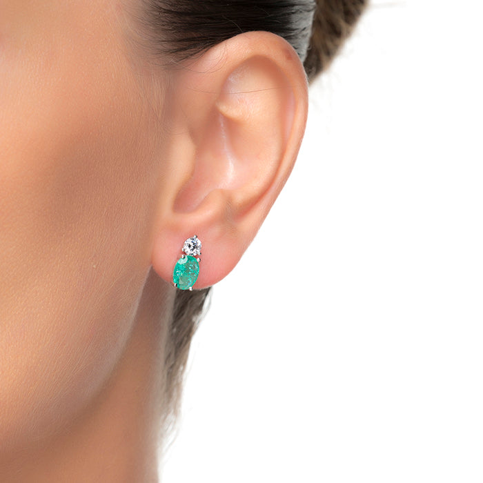 925 Sterling Silver Earrings with Light Green Hydrothermal Quartz finished in rhodium - Ceoljo