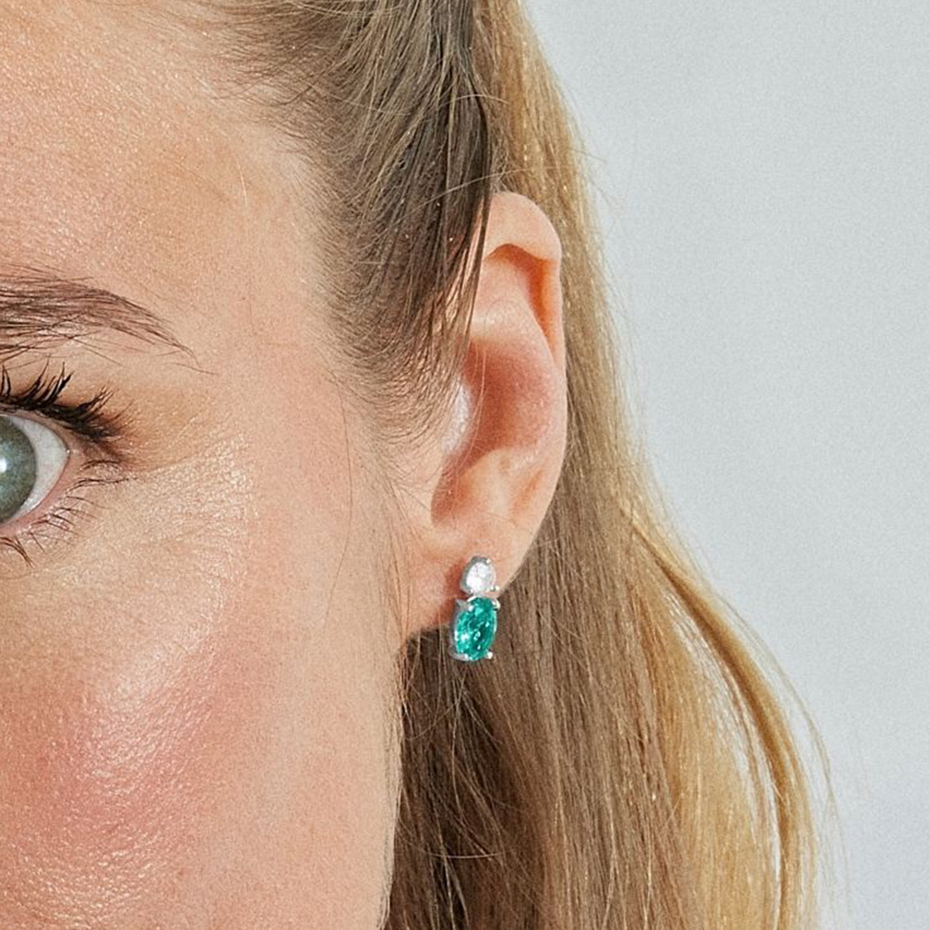925 Sterling Silver Earrings with Light Green Hydrothermal Quartz finished in rhodium - Ceoljo