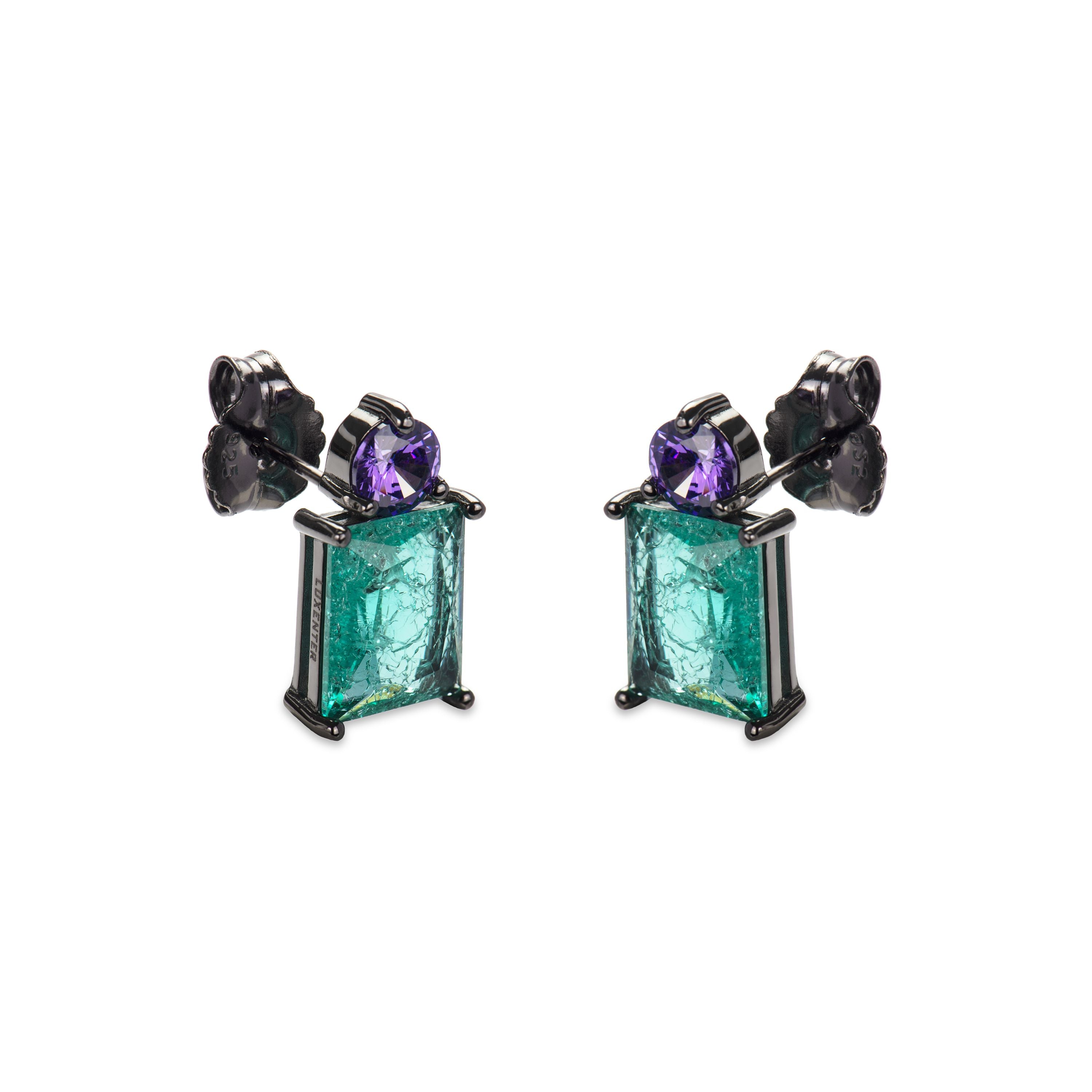 Brincos de Prata de Lei 925 com Quartzo Hidrotermal Verde Claro acabados em ruténio negro - Wilu