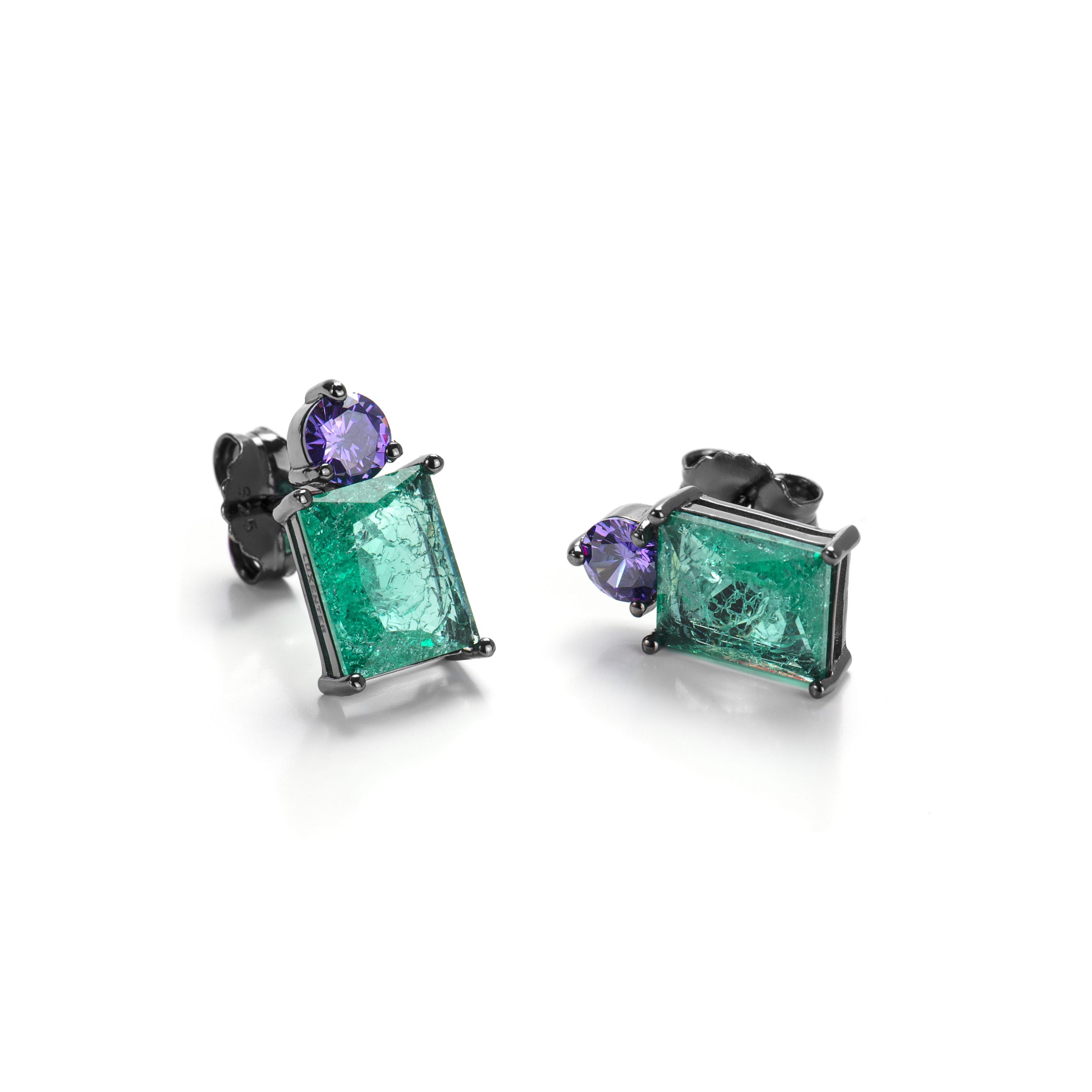 Brincos de Prata de Lei 925 com Quartzo Hidrotermal Verde Claro acabados em ruténio negro - Wilu